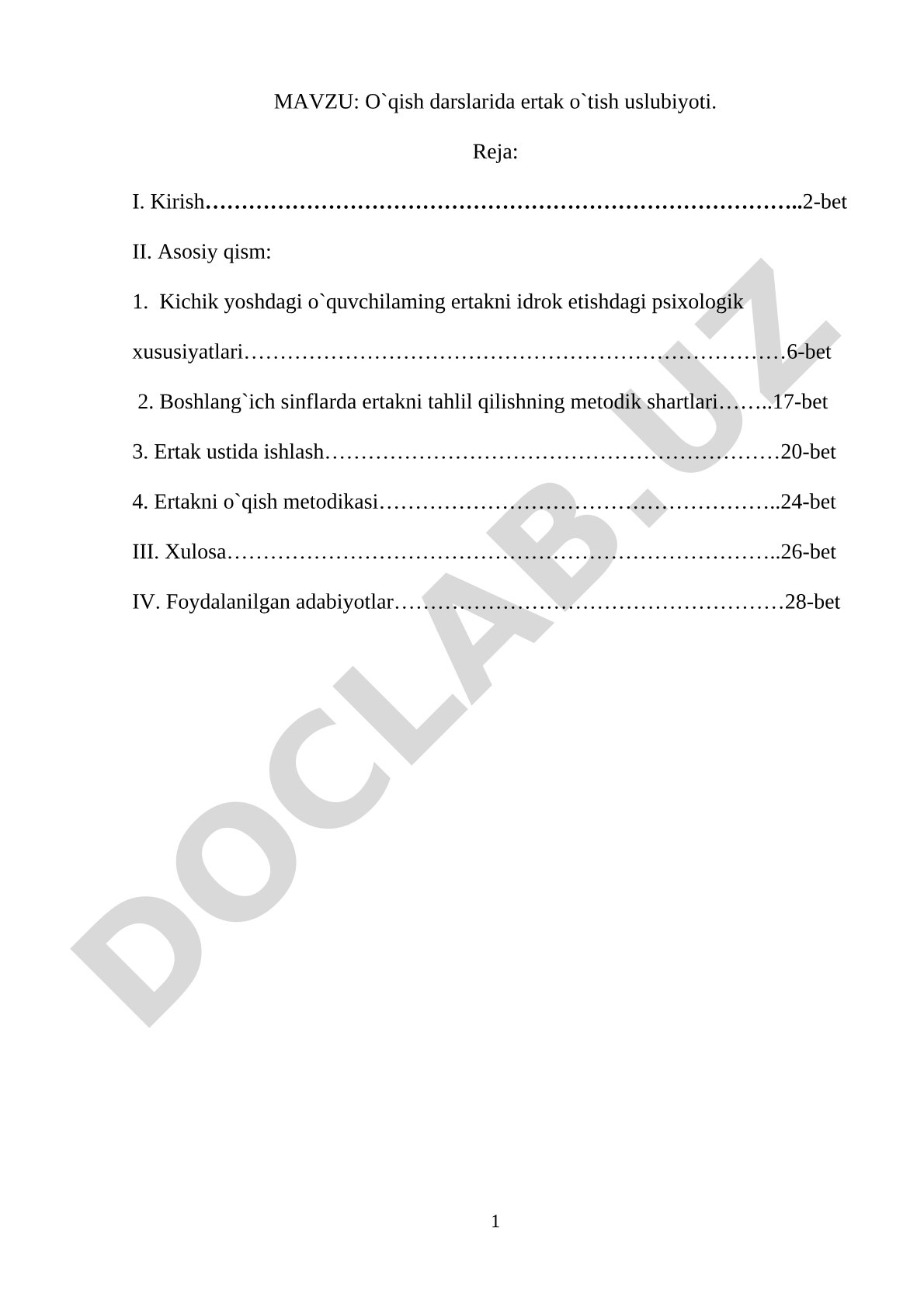 O`qish darslarida ertak o`tish uslubiyoti