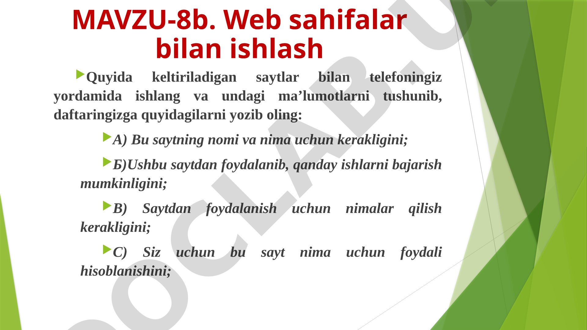 Web sahifalar bilan ishlash