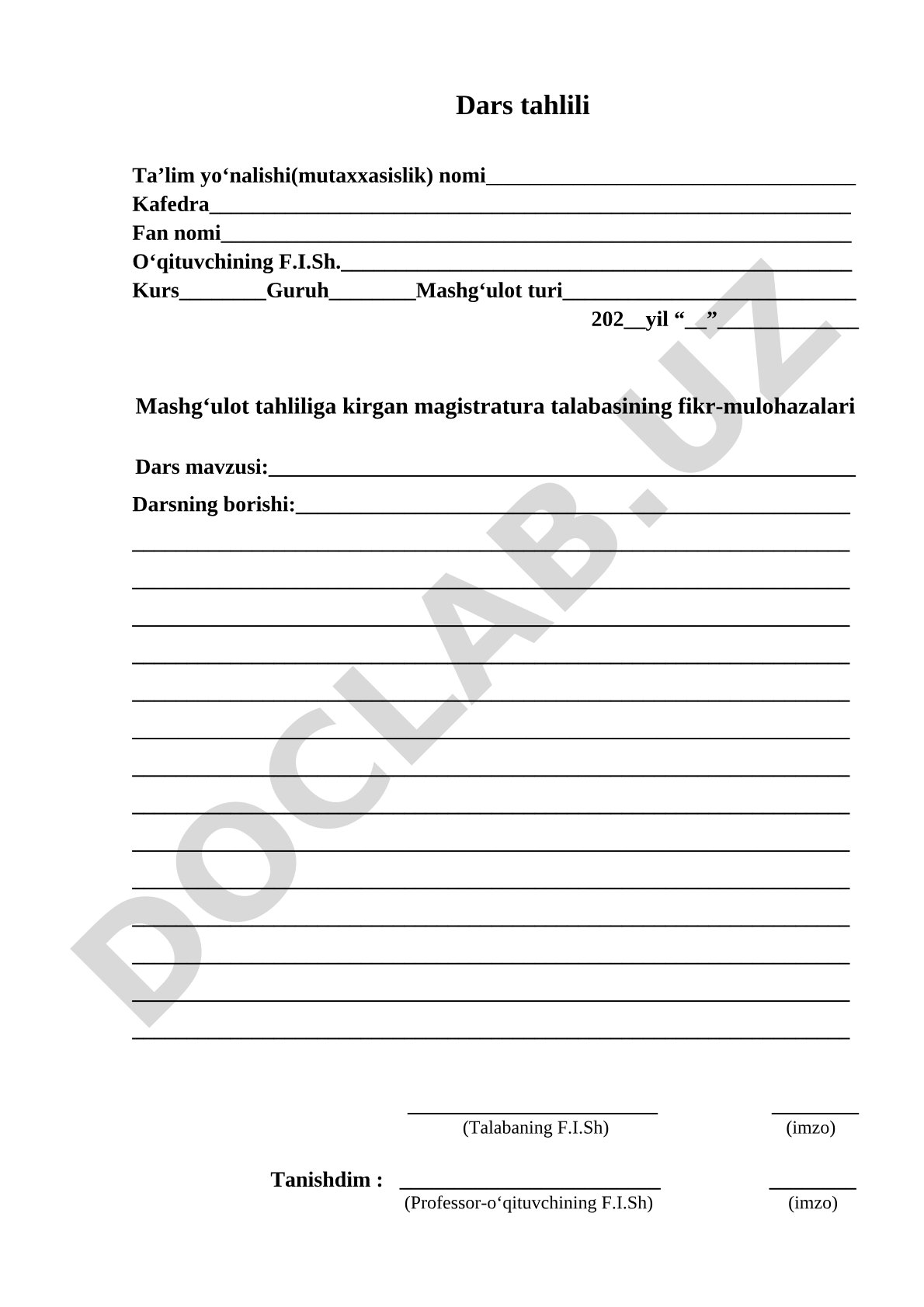 Dars tahlili