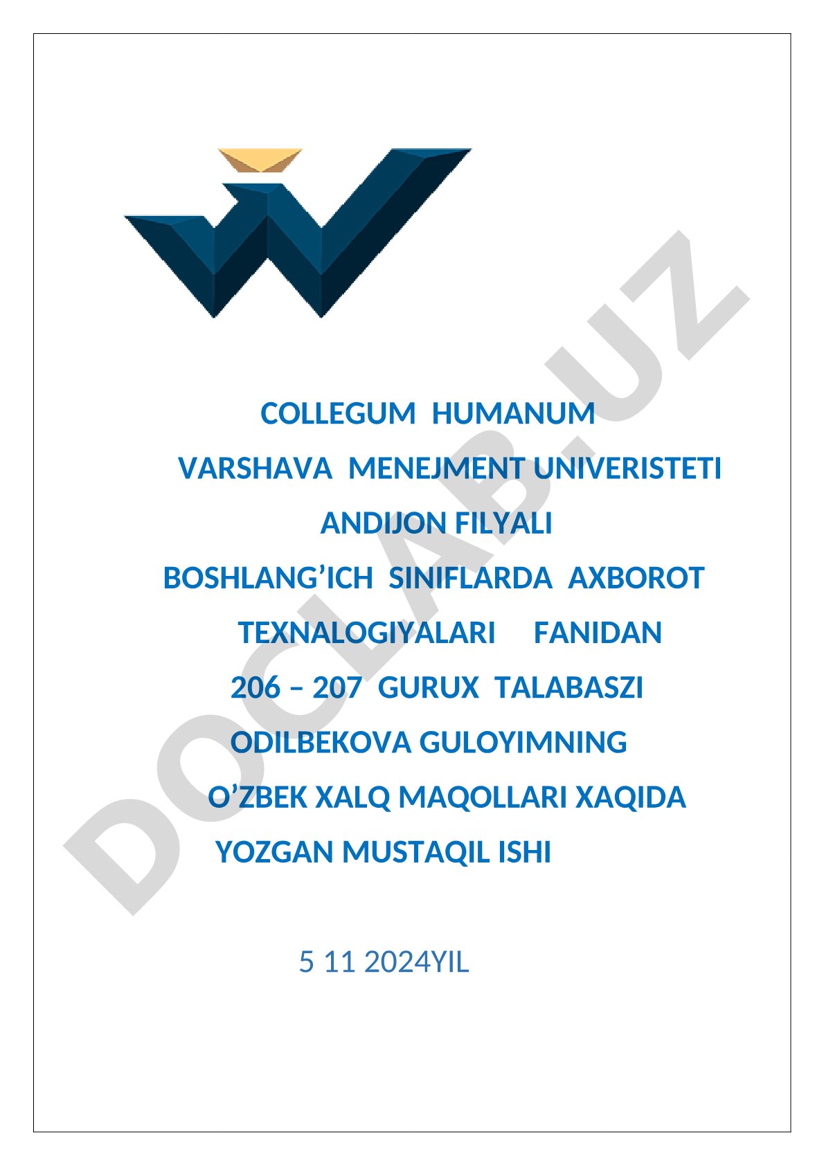 O'zbek xalq maqollari haqida mustaqil ish