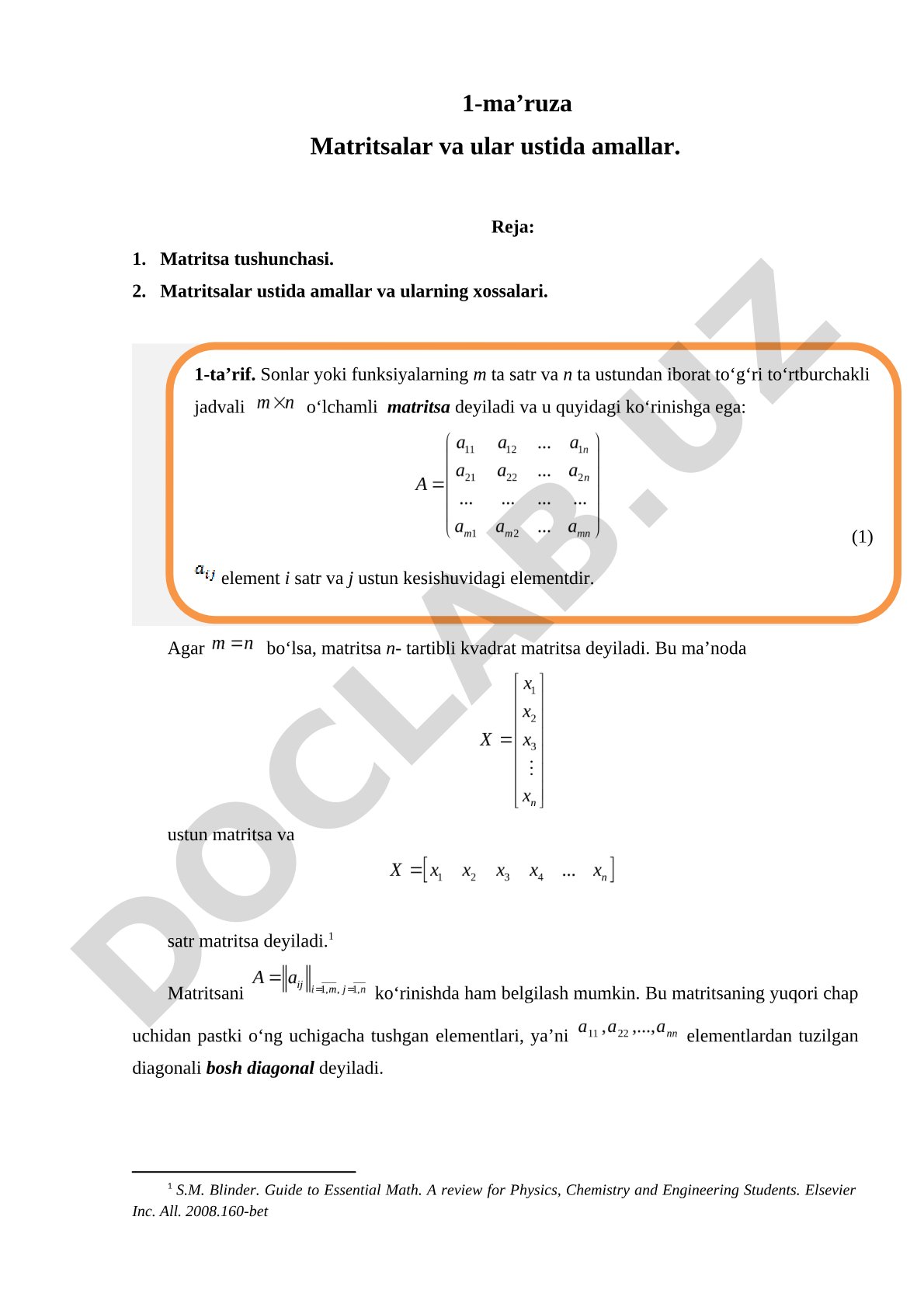Matritsalar va ular ustida amallar