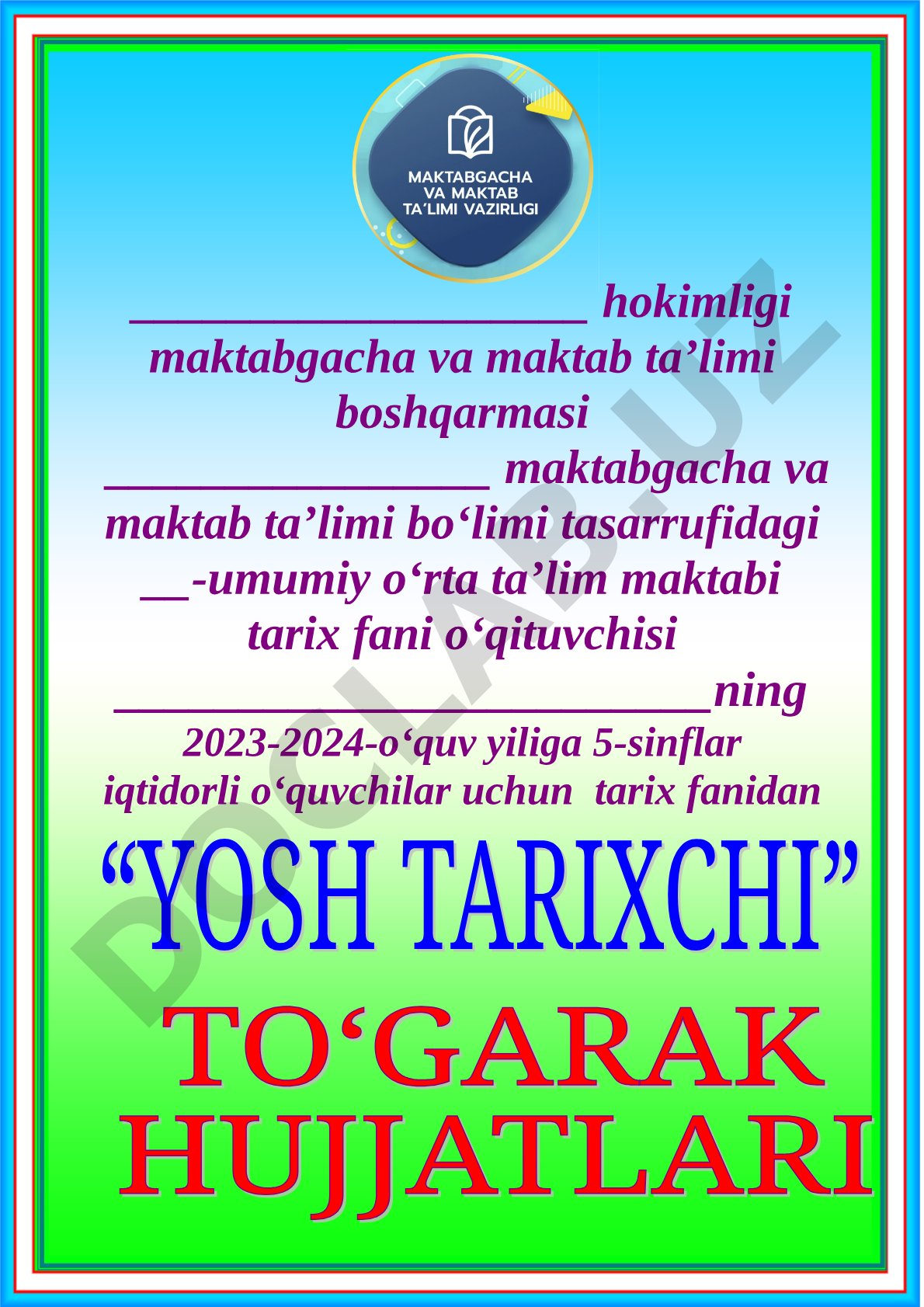 2023-2024-o‘quv yiliga 5-sinflar iqtidorli o‘quvchilar uchun tarix fanidan