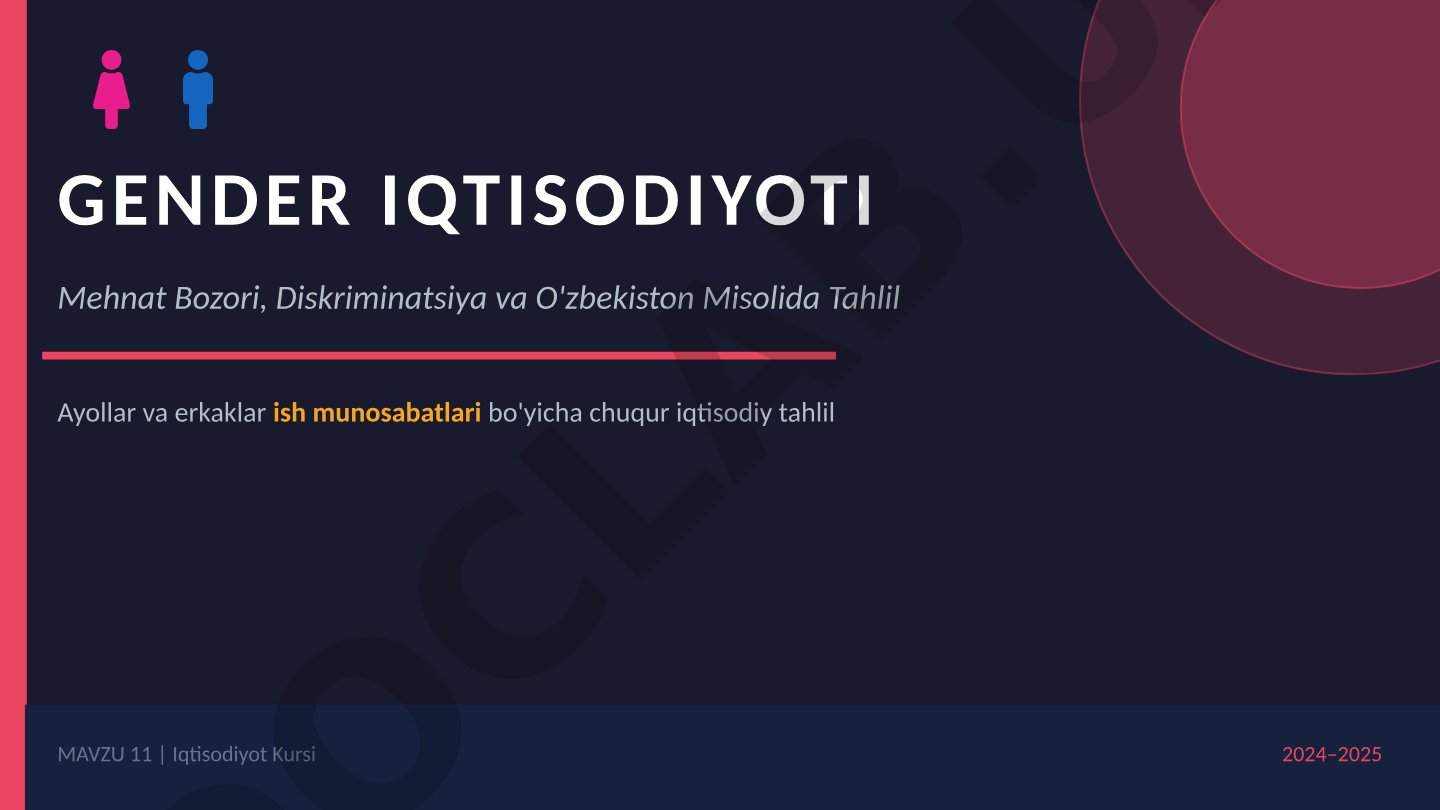 Gender iqtisodiyoti: Mehnat bozori, diskriminatsiya va O'zbekiston misolida tahlil