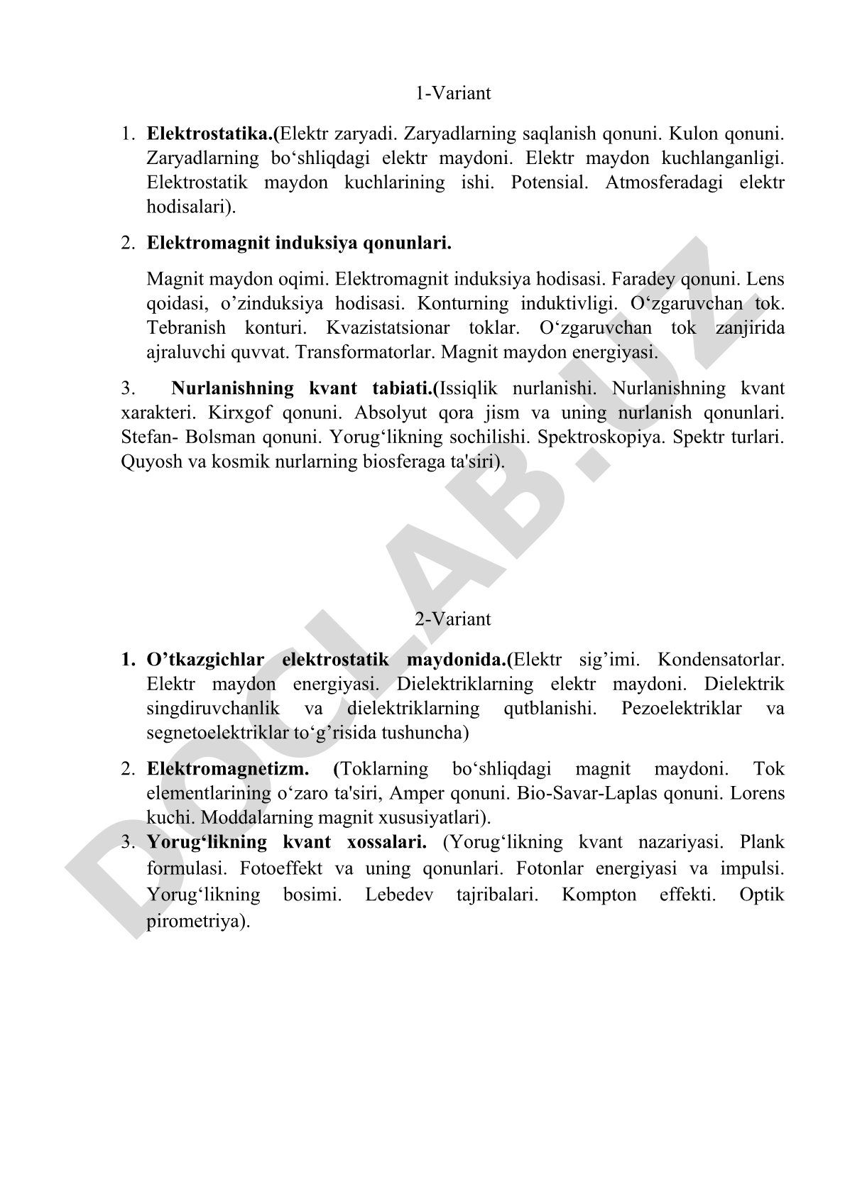 Elektrostatika, elektromagnit induksiya va nurlanishning kvant tabiati