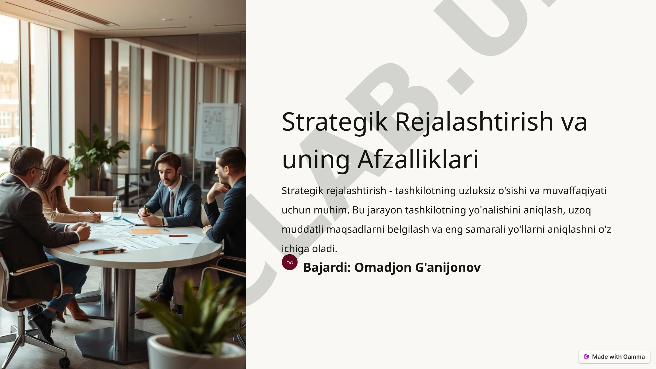 Strategik Rejalashtirish va uning Afzalliklari