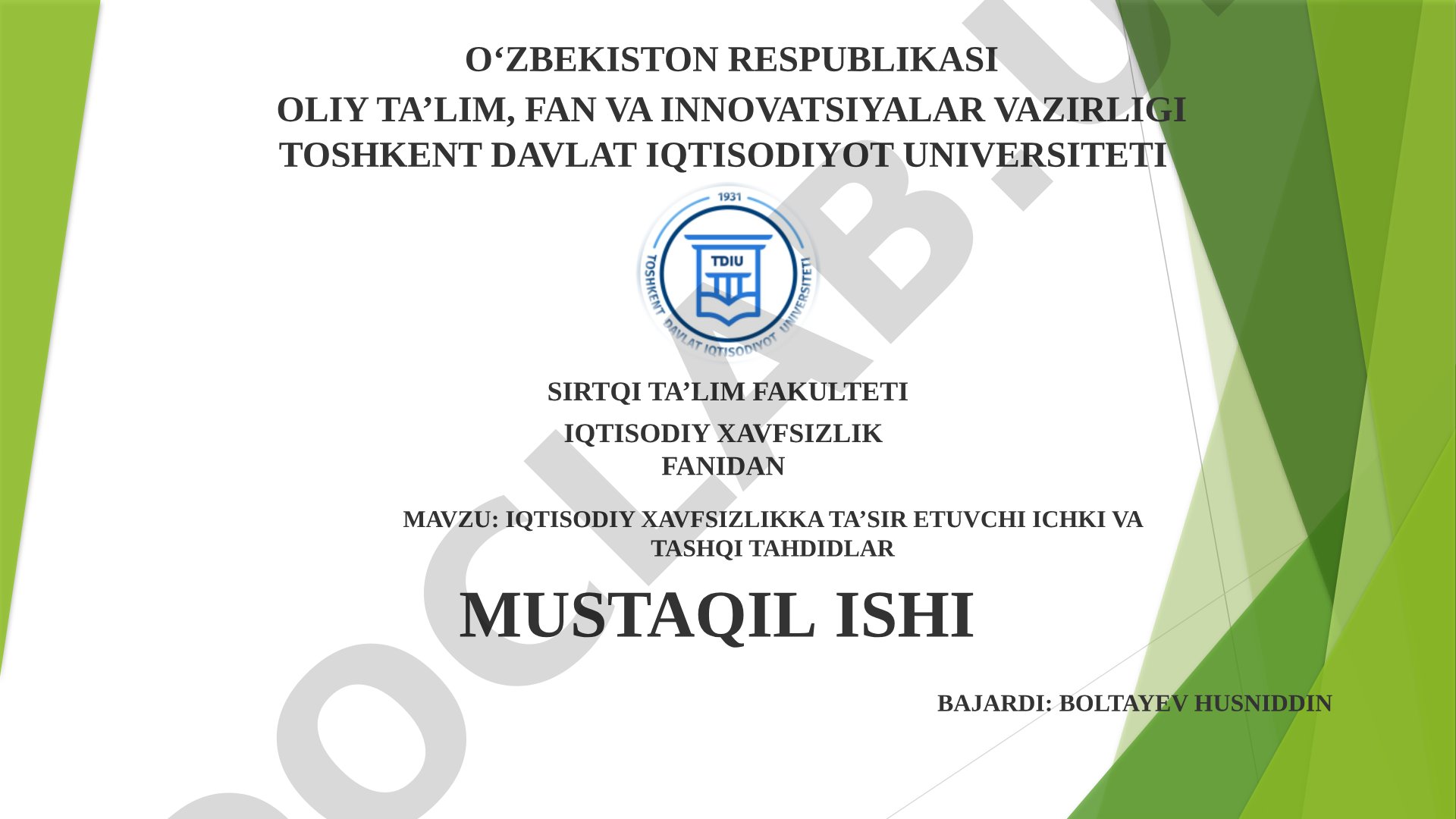 Iqtisodiy xavfsizlikka ta'sir etuvchi ichki va tashqi tahdidlar