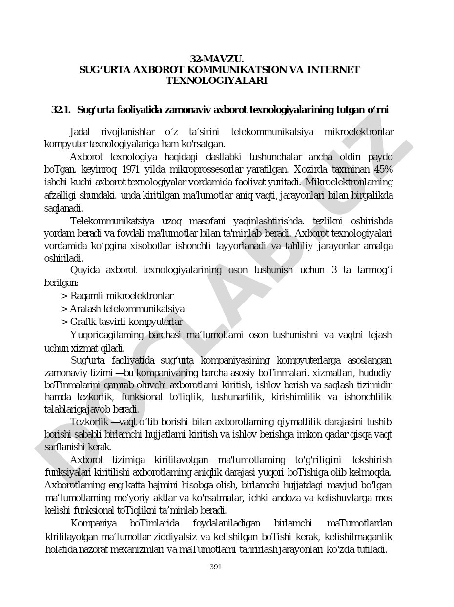 Sug‘urta axborot kommunikatsion va internet texnologiyalari
