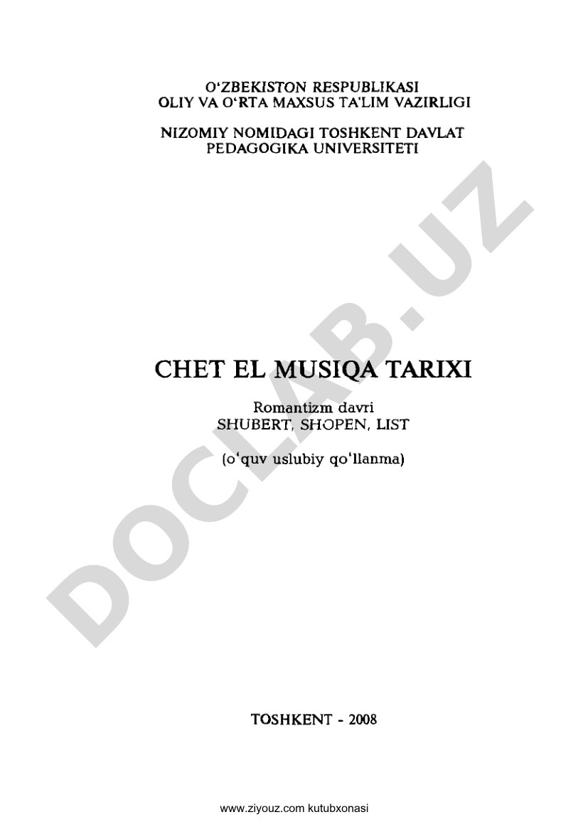 Chet el musiqa tarixi Romantizm davri Shubert Shopen List