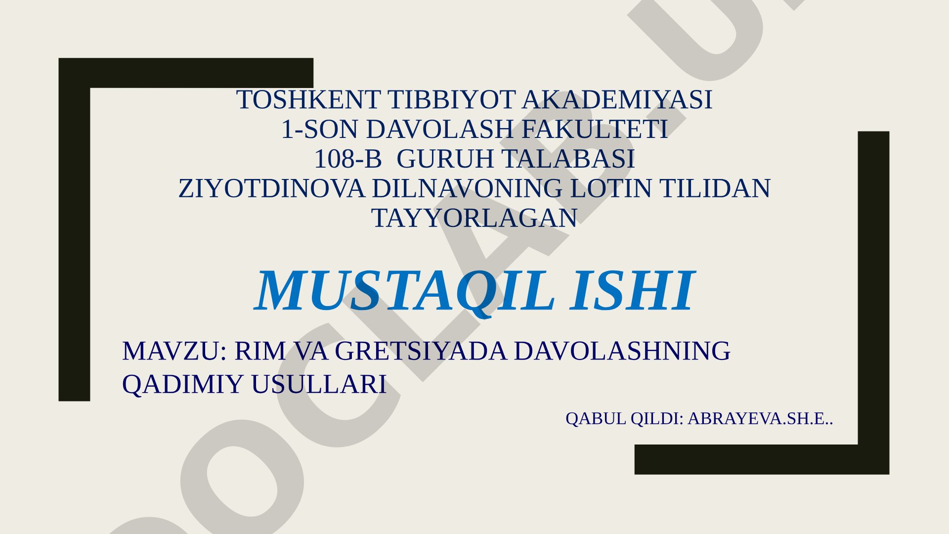 RIM VA GRETSIYADA DAVOLASHNING QADIMIY USULLARI