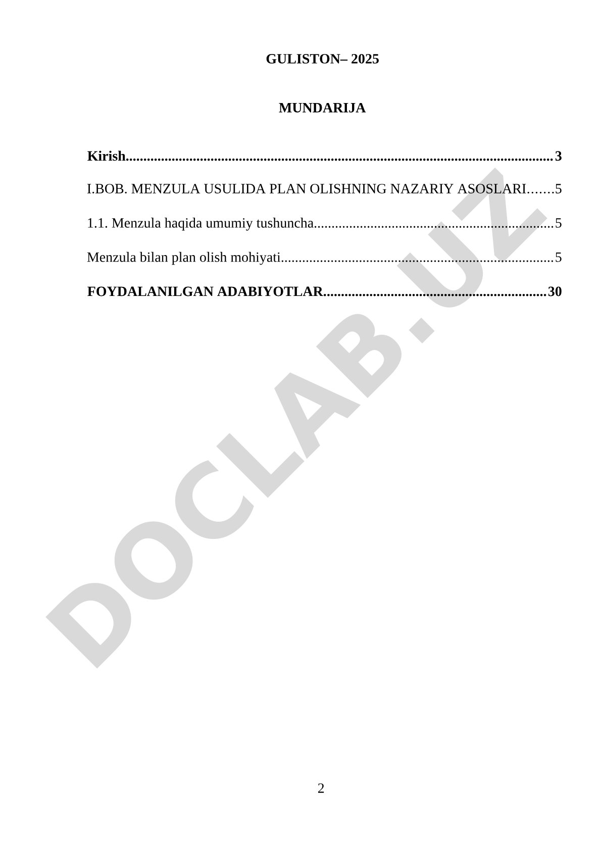 Menzula bilan plan olish