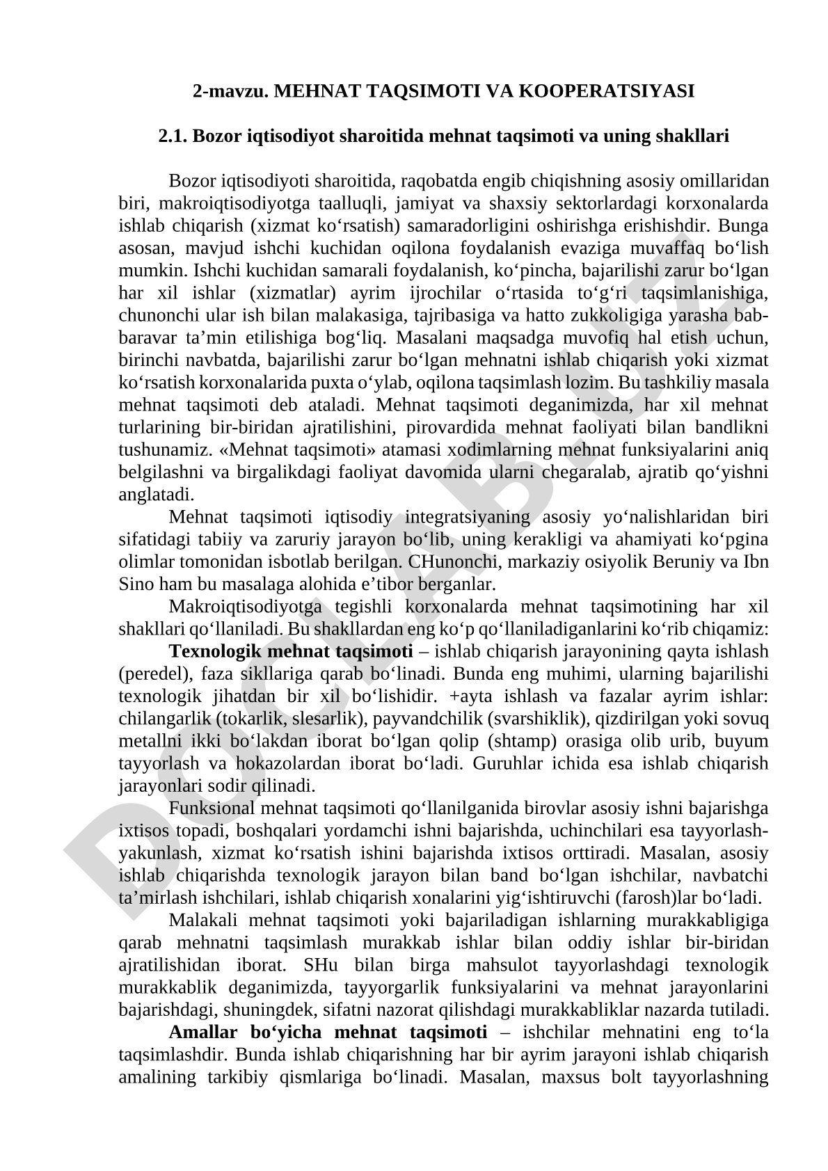Mehnat taqsimoti va kooperatsiyasi