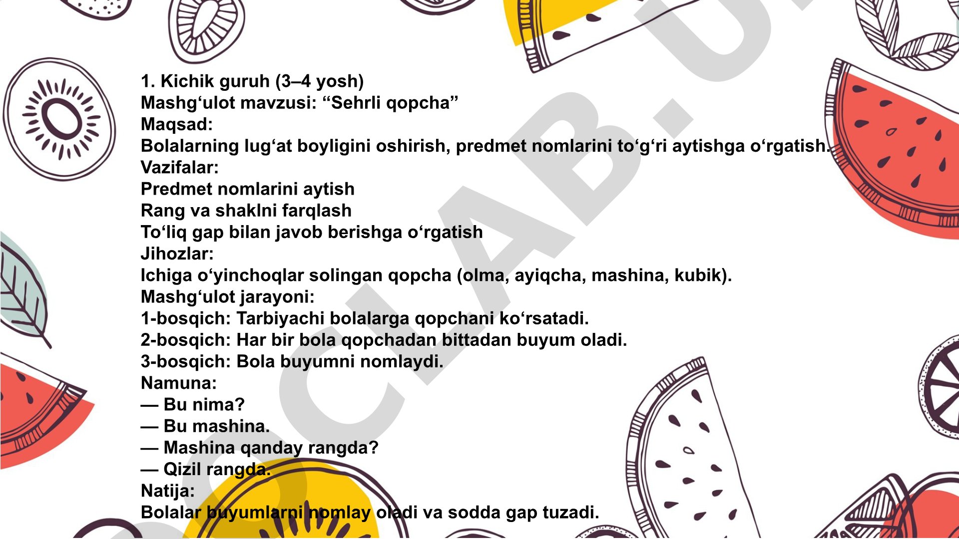 Maktabgacha yoshdagi bolalar uchun nutq o'stirish mashg'ulotlari