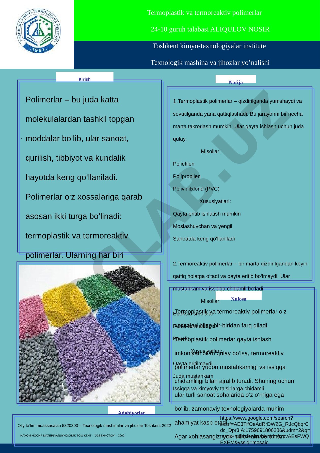 Termoplastik va termoreaktiv polimerlar