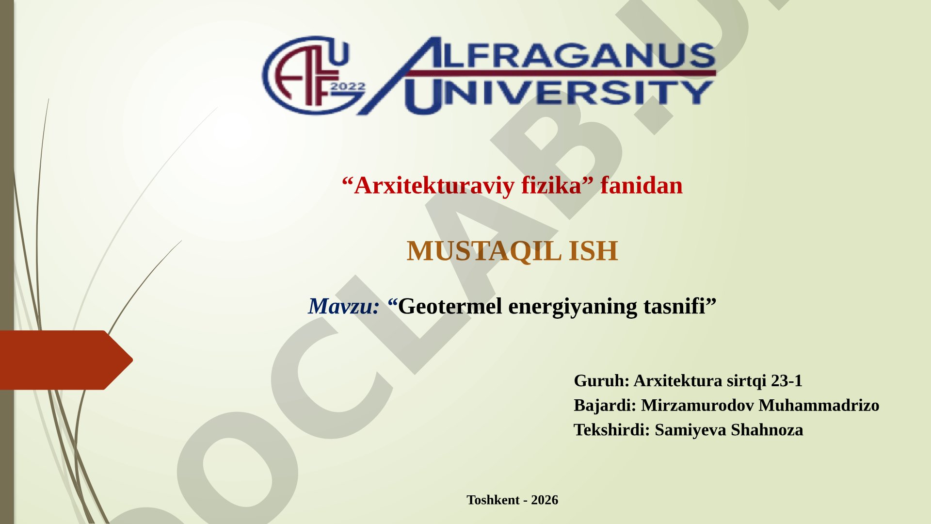 Geotermal energiya manbalarining tasnifi va ulardan foydalanish usullari haqida mustaqil