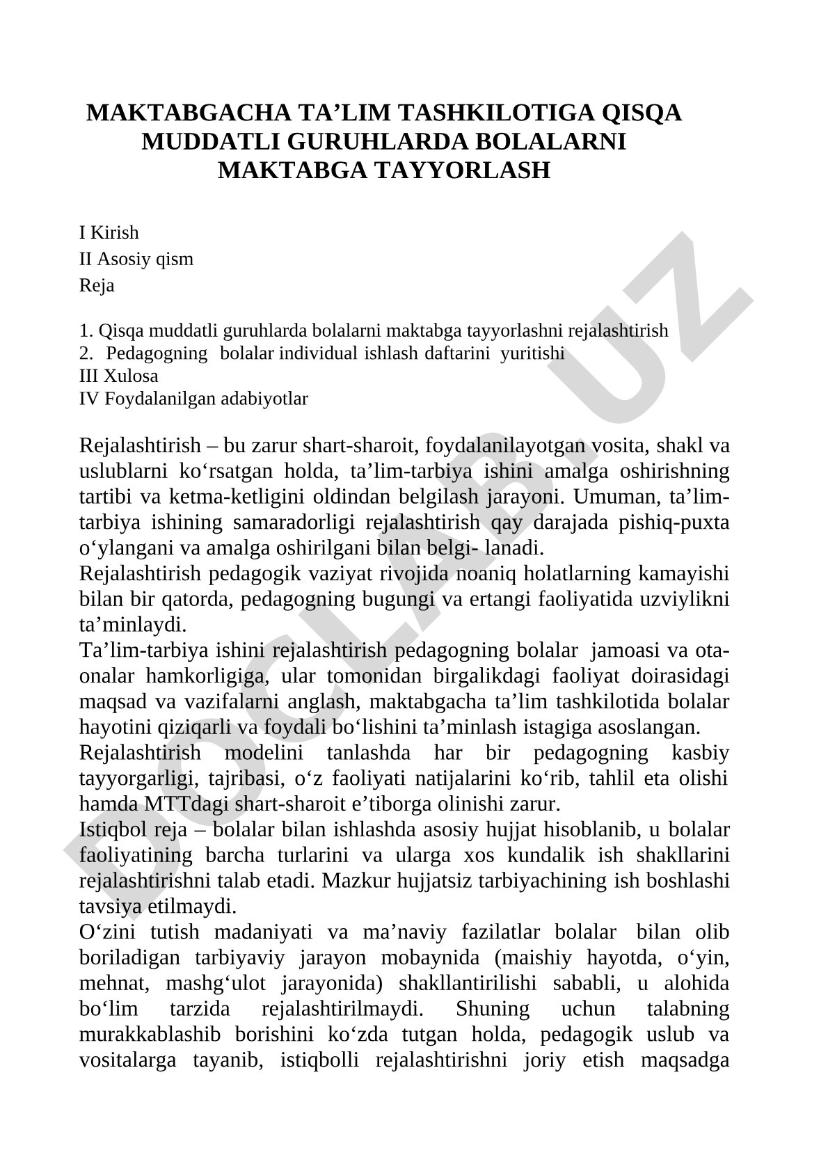 Maktabgacha ta’lim tashkilotiga qisqa muddatli guruhlarda bolalarni maktabga tayyorlash