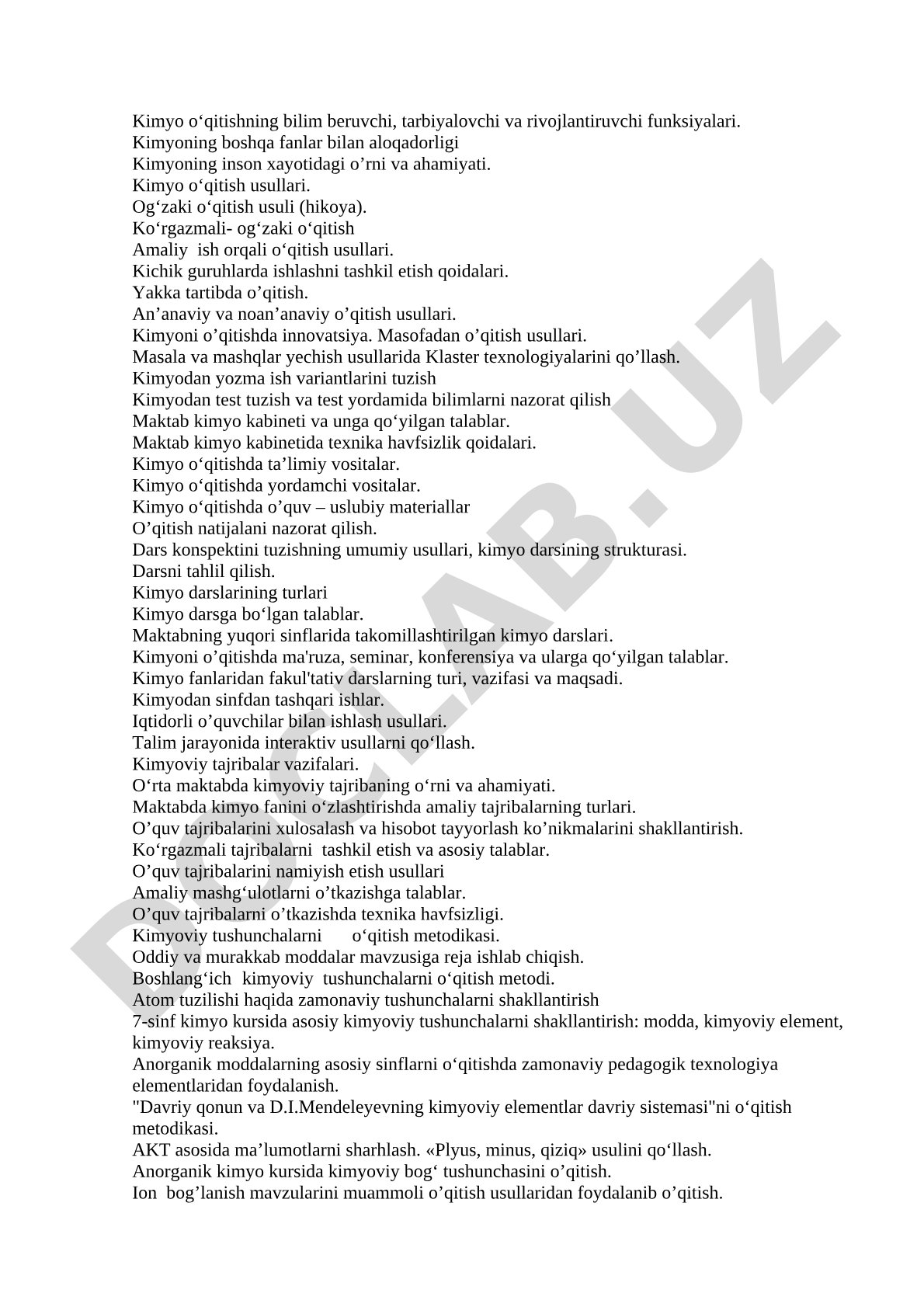 Kimyo o'qitish metodikasi va funksiyalari