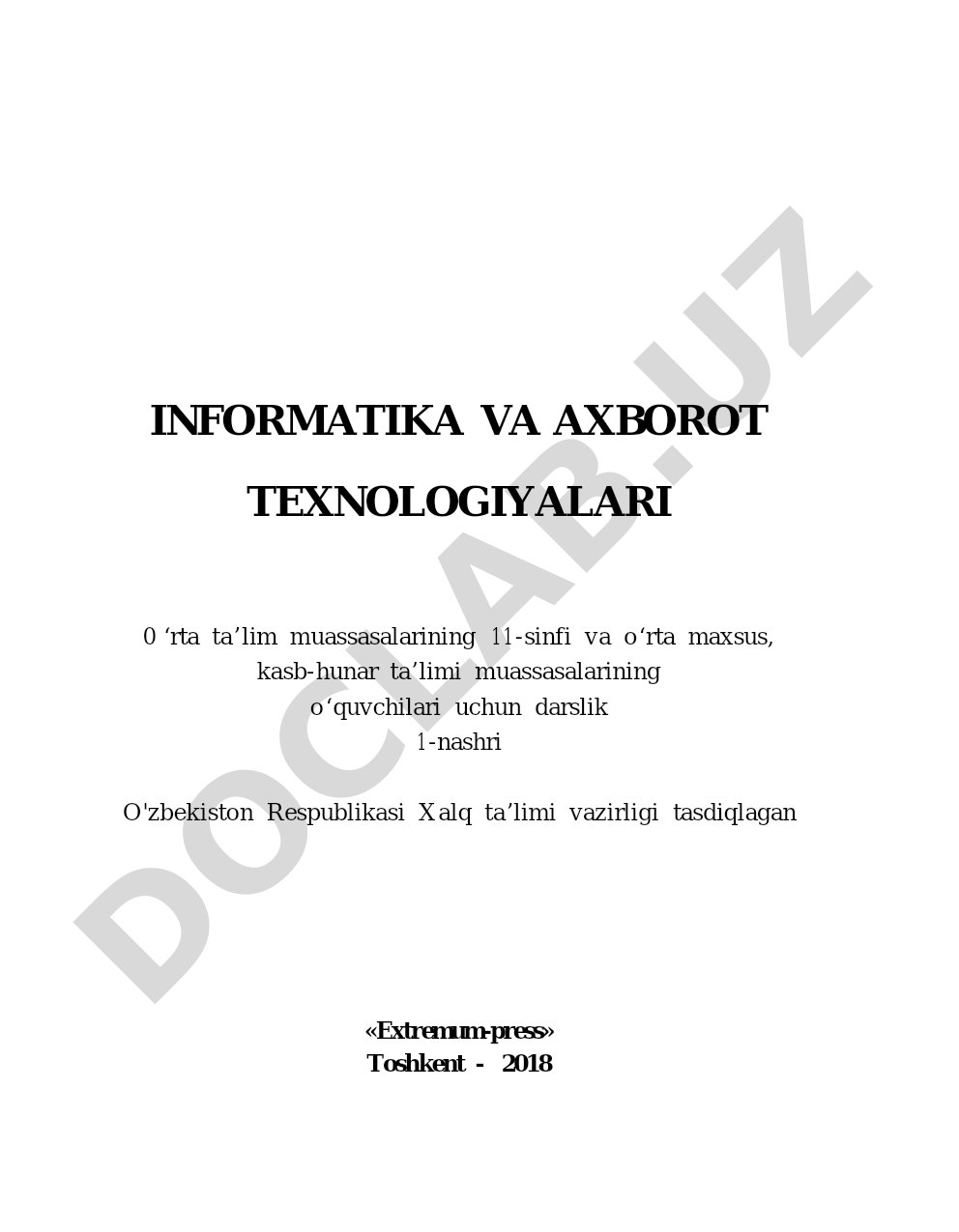 Informatika va axborot texnologiyalari 11-sinf darsligi