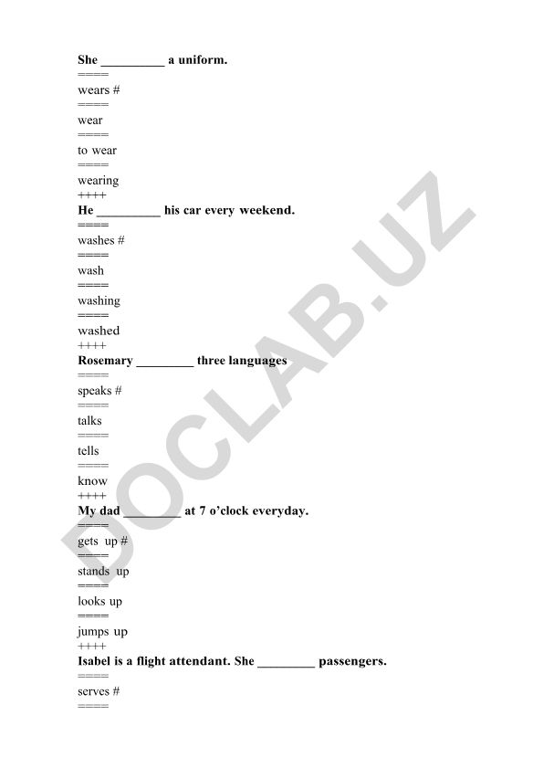 Ingliz tili grammatik mashqlari va fe'llar