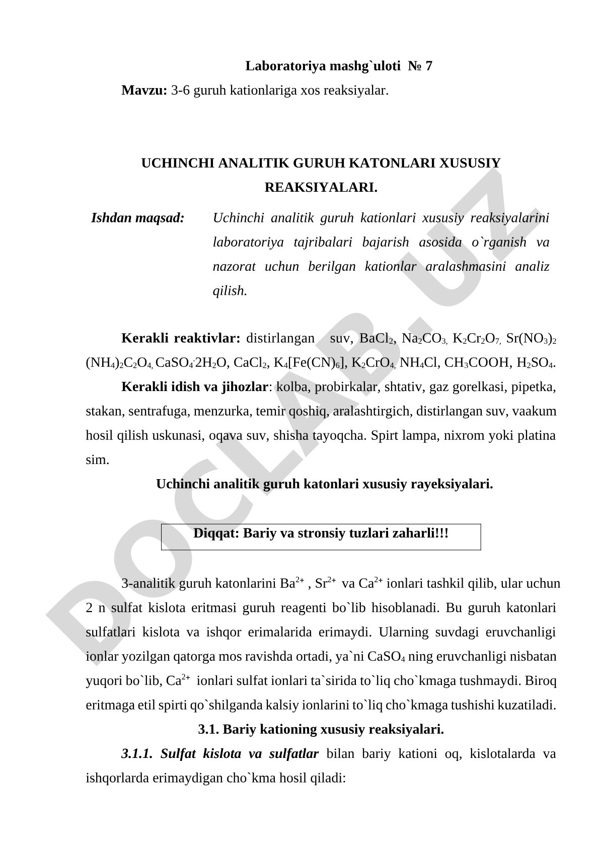 Uchinchi analitik guruh kationlari xususiy reaksiyalari