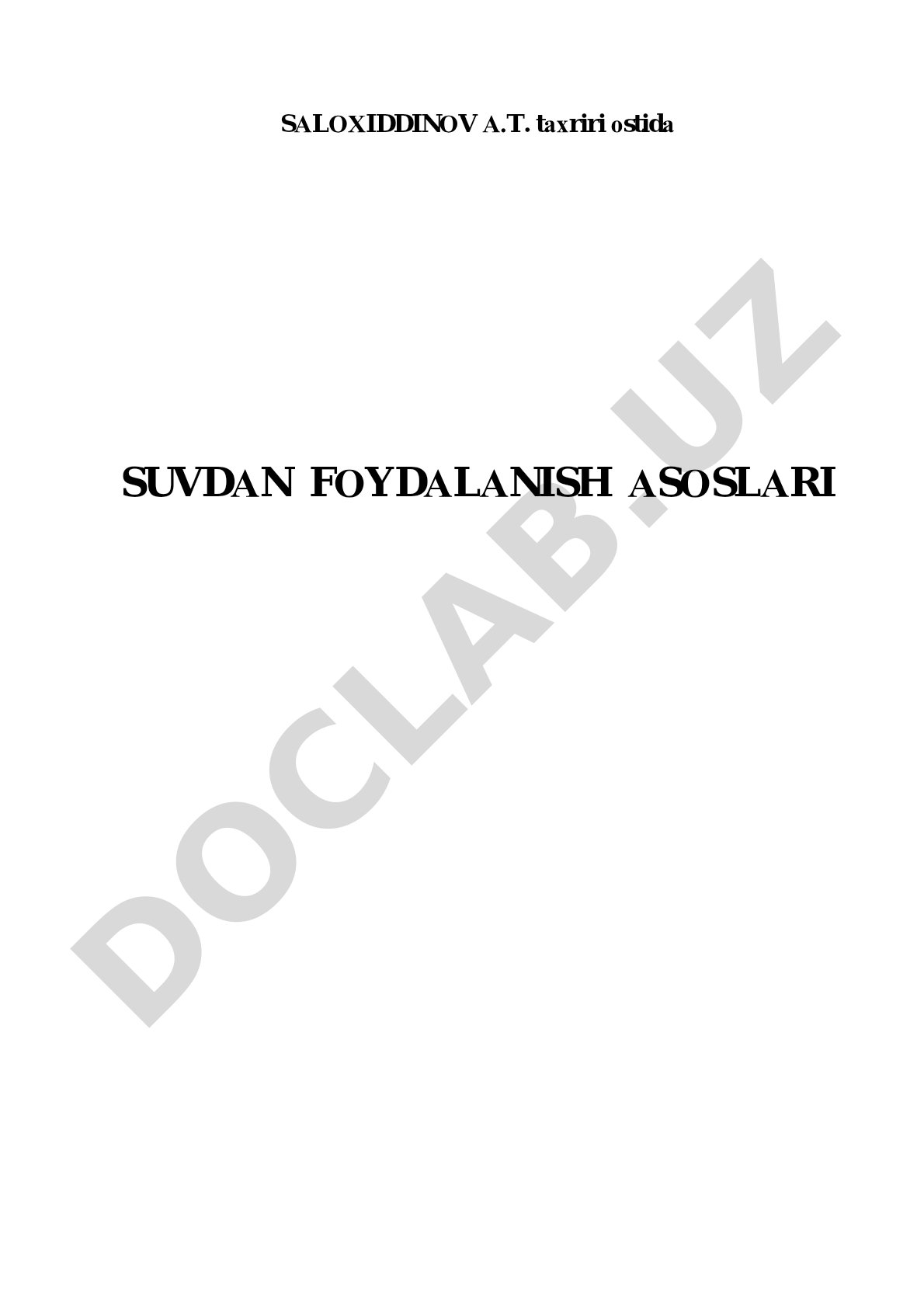Suvdan foydalanish asoslari