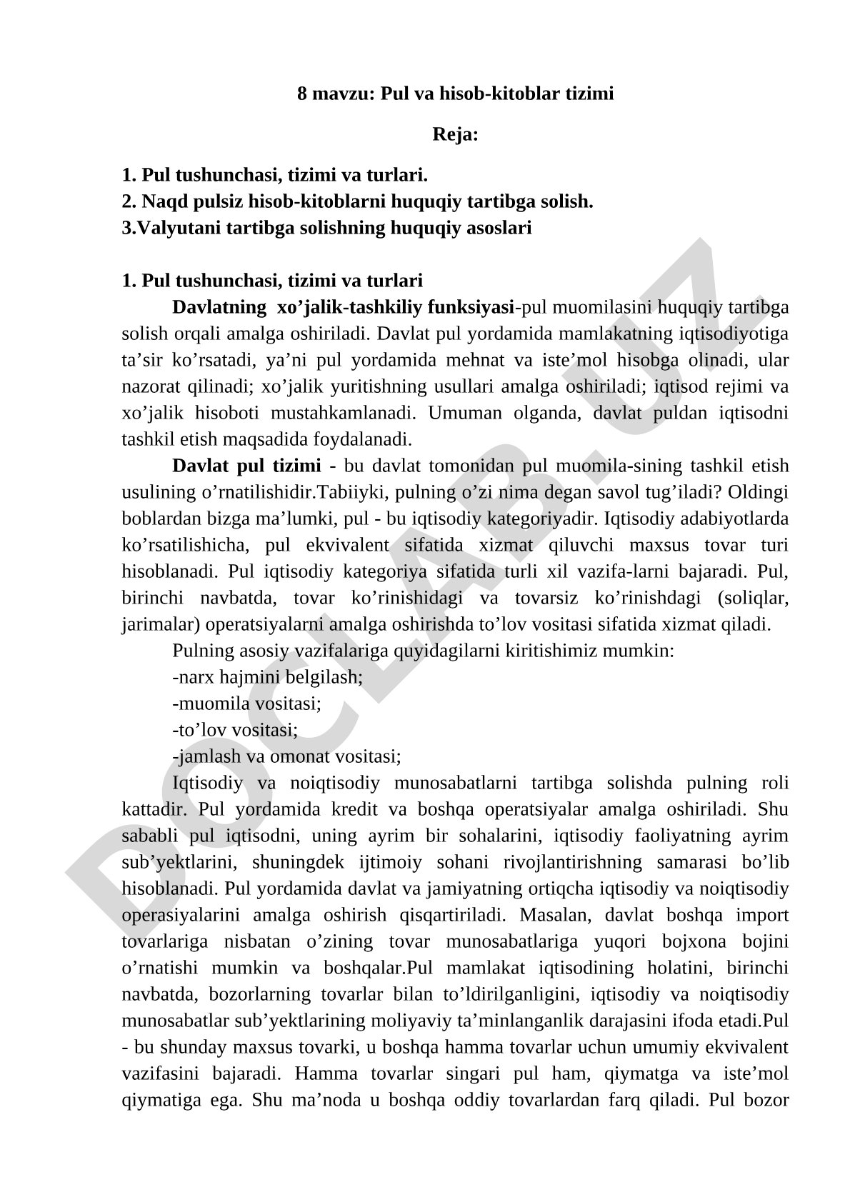 Pul va hisob-kitoblar tizimi