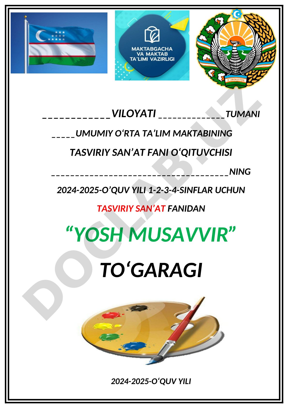 Yosh musavvir to‘garagi 2024-2025-o‘quv yili ish rejasi