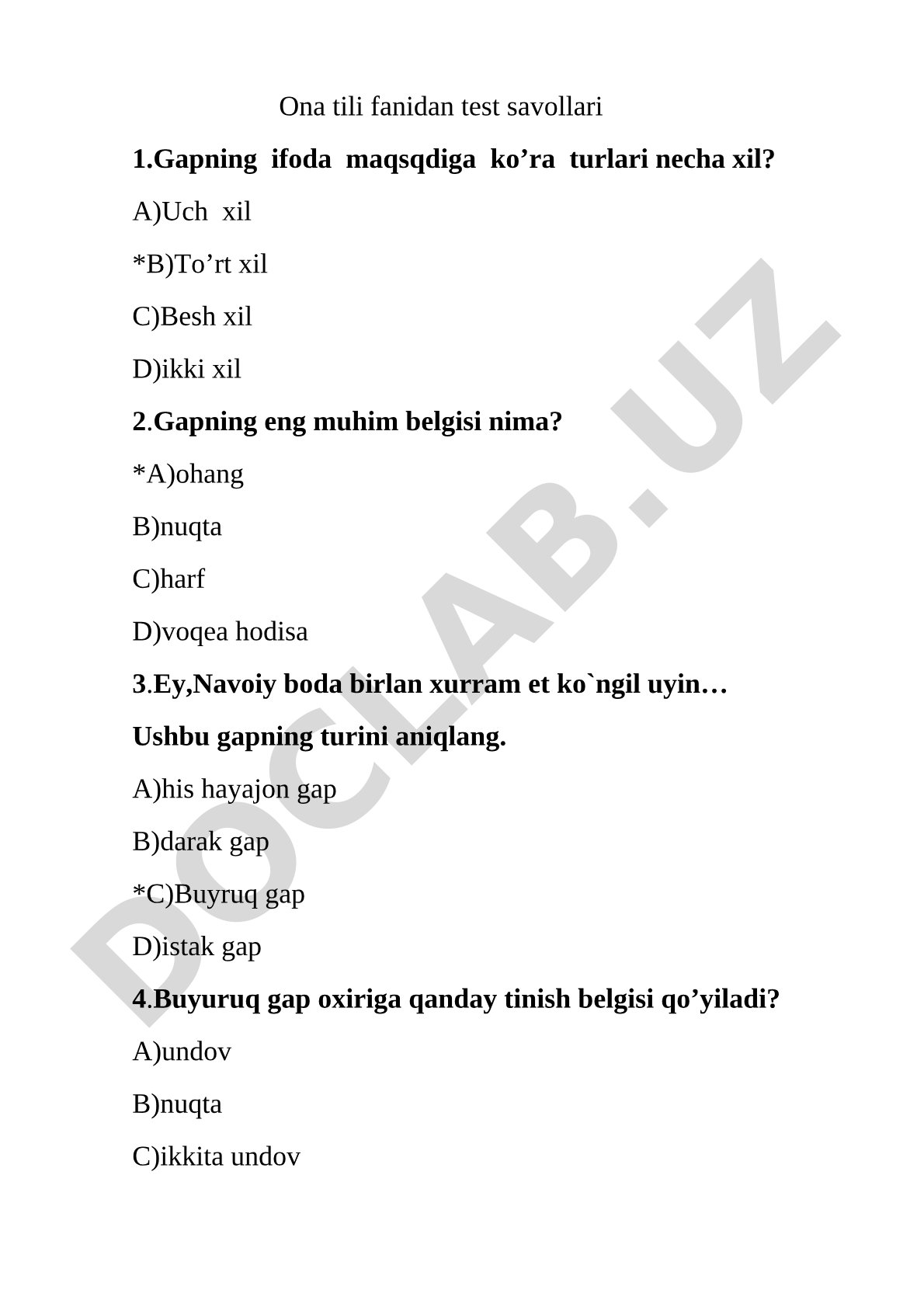 Ona tili fanidan test savollari