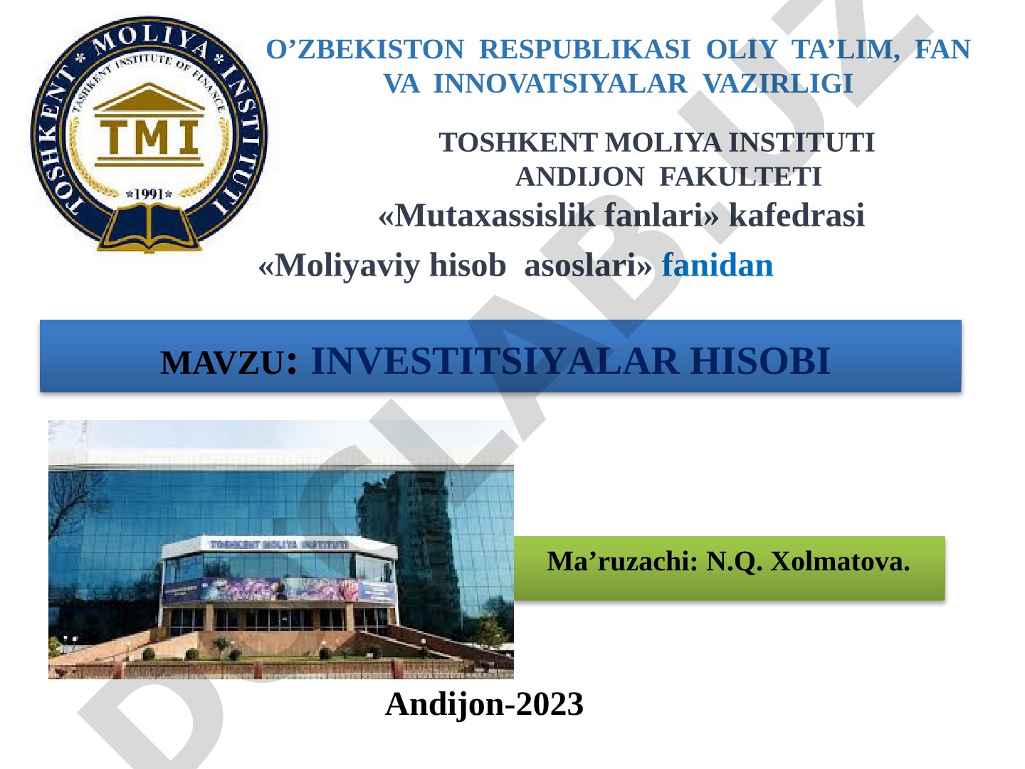 Investitsiyalar hisobi