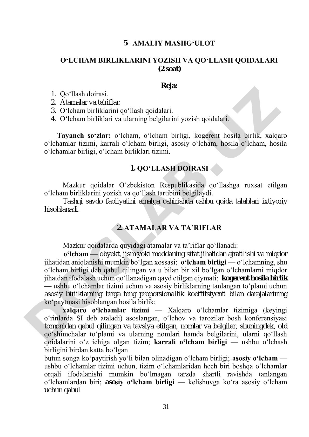 O‘lcham birliklarini yozish va qo‘llash qoidalari