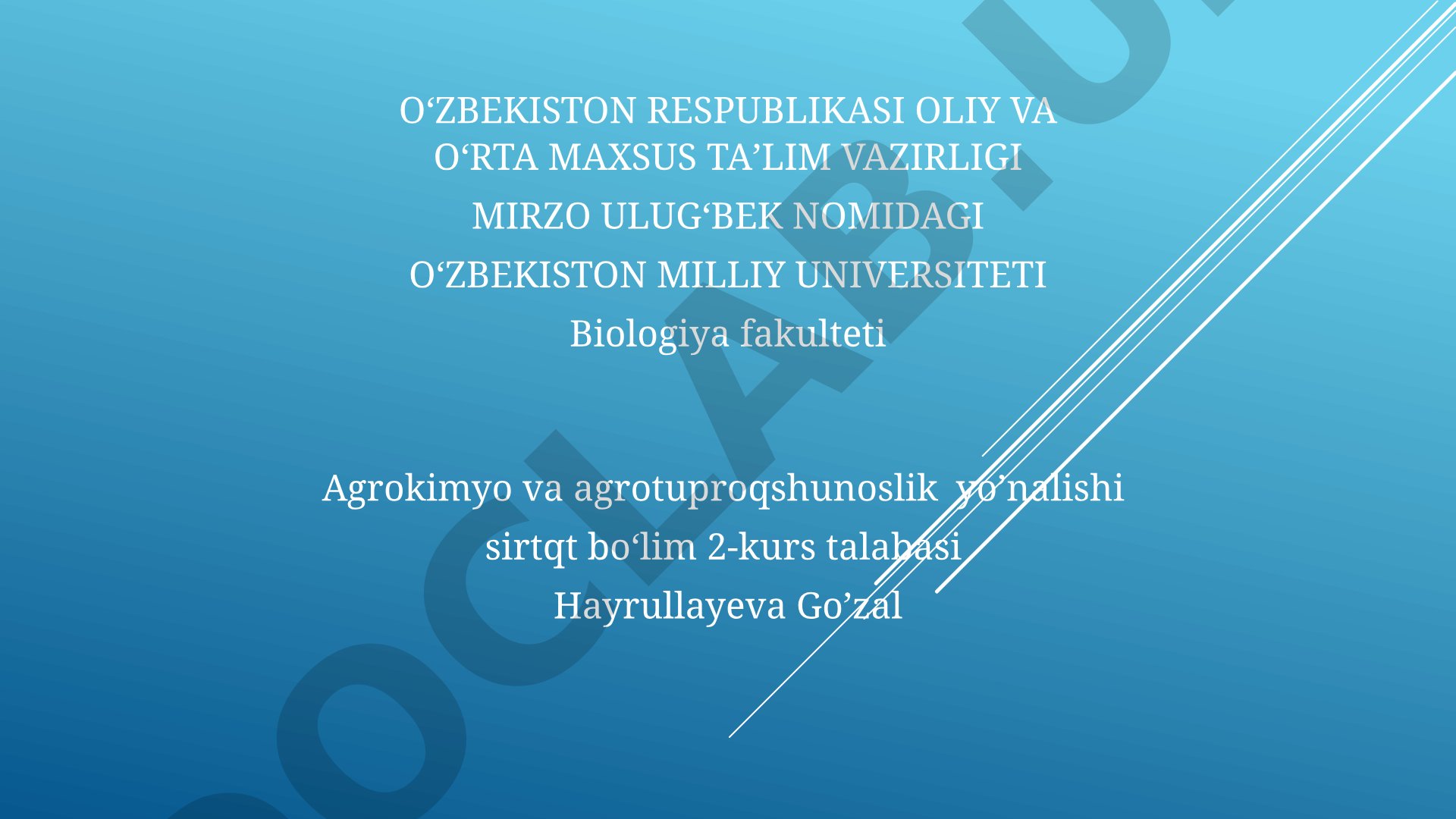 O’simliklar oziqlanishi, o’g’itlar va mikroelementlar