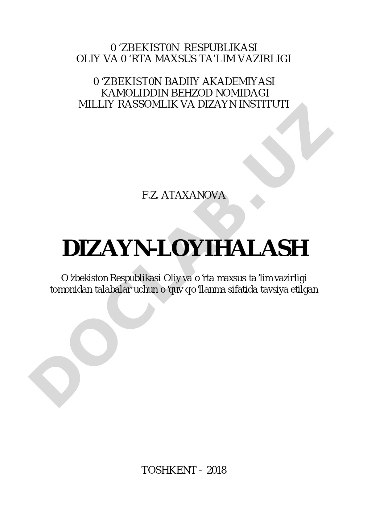 Zamonaviy liboslar va gazlamalarni badiiy loyihalash bo'yicha o'quv qo'llanma