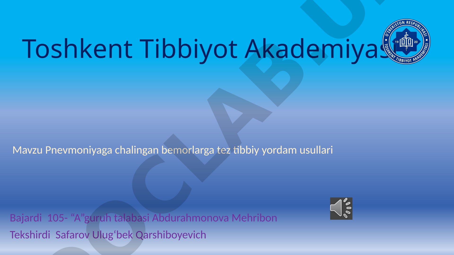 Pnevmoniyaga chalingan bemorlarga tez tibbiy yordam usullari