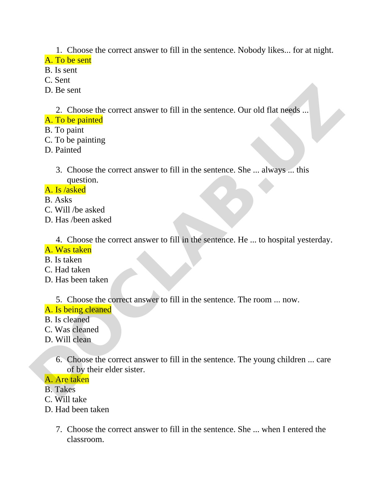 Ingliz tili grammatikasi test savollari
