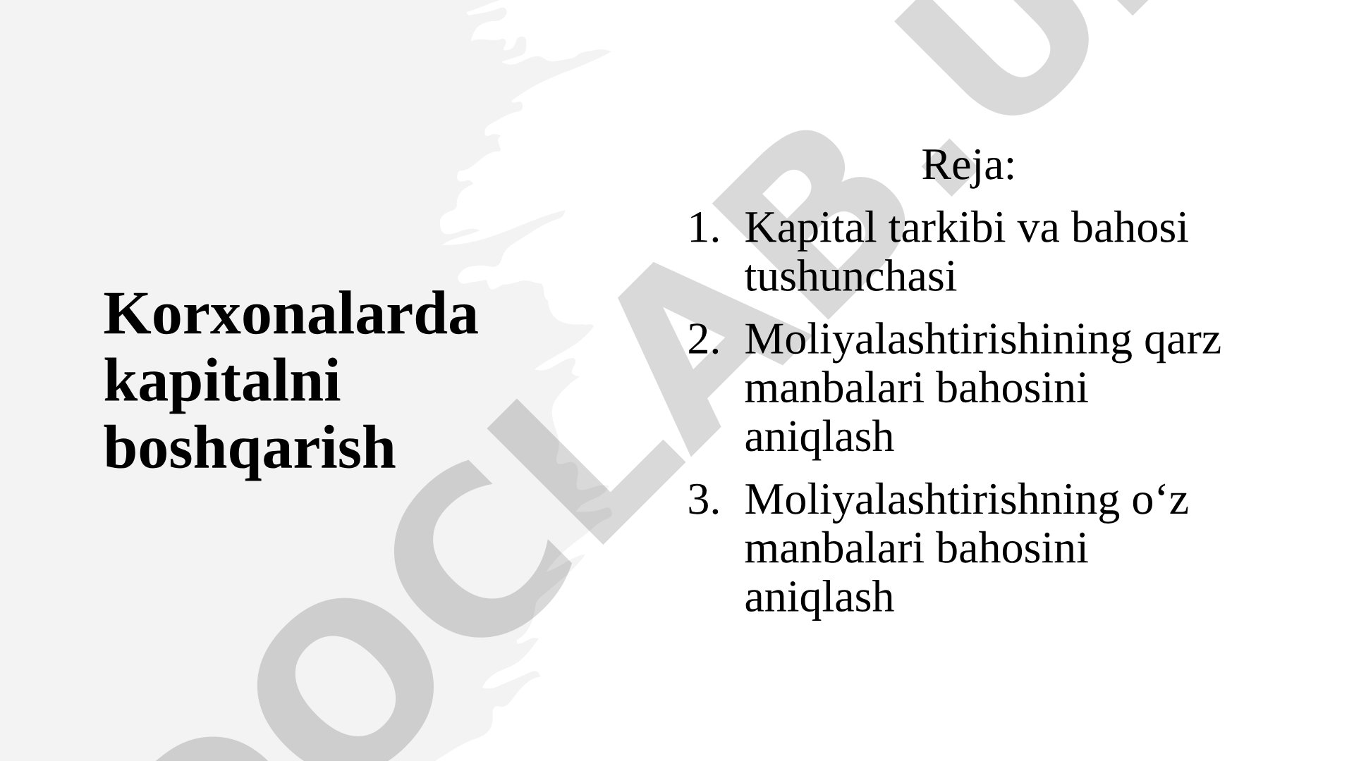 Kapital tarkibi, bahosi va moliyalashtirish manbalari