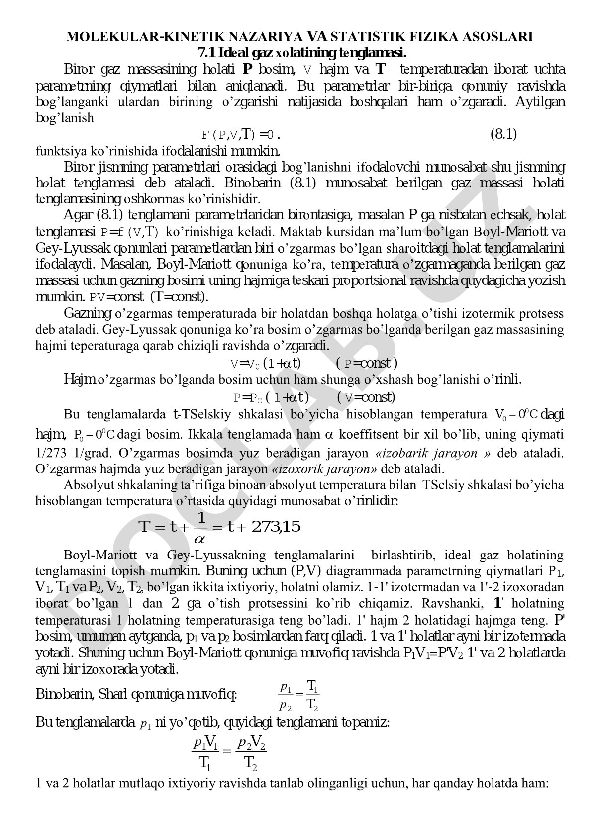 Molekular-kinetik nazariya va statistik fizika asoslari