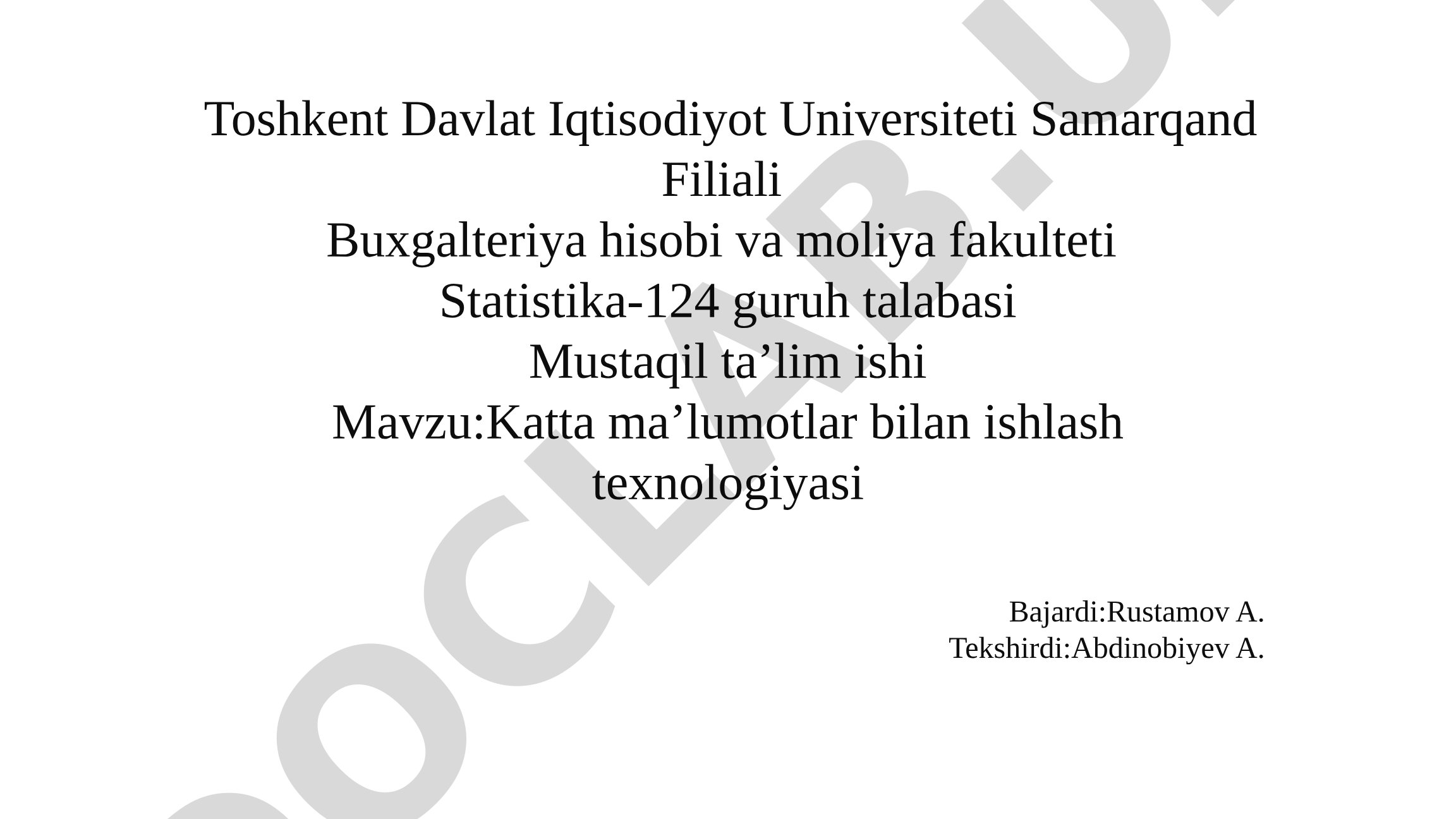 Katta ma'lumotlar bilan ishlash texnologiyasi