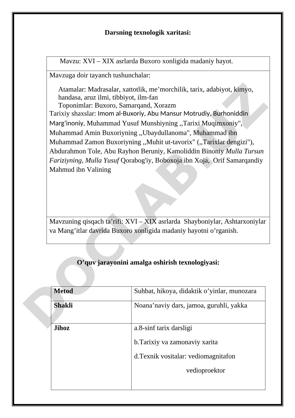 XVI – XIX asrlarda Buxoro xonligida madaniy hayot