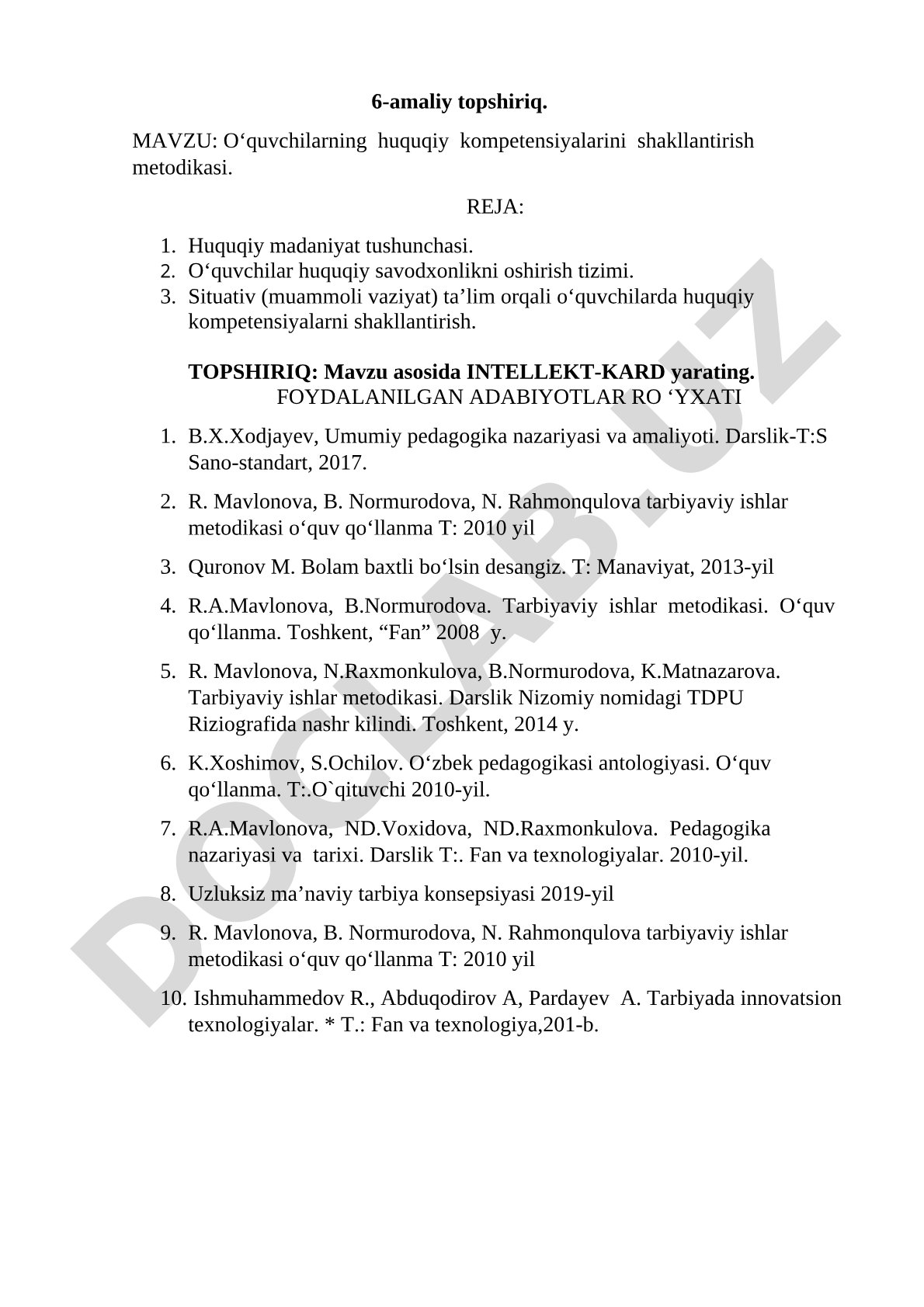 O‘quvchilarning huquqiy kompetensiyalarini shakllantirish metodikasi