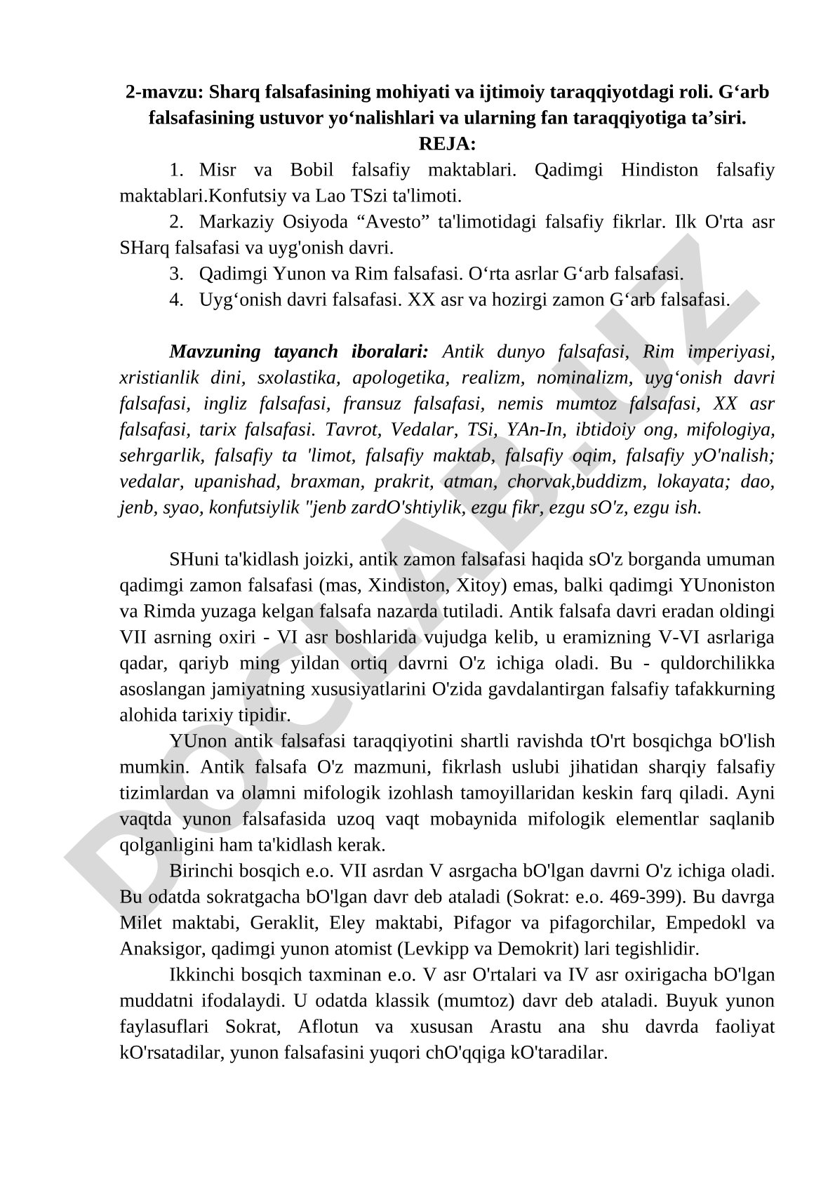 Sharq falsafasining mohiyati va ijtimoiy taraqqiyotdagi roli
