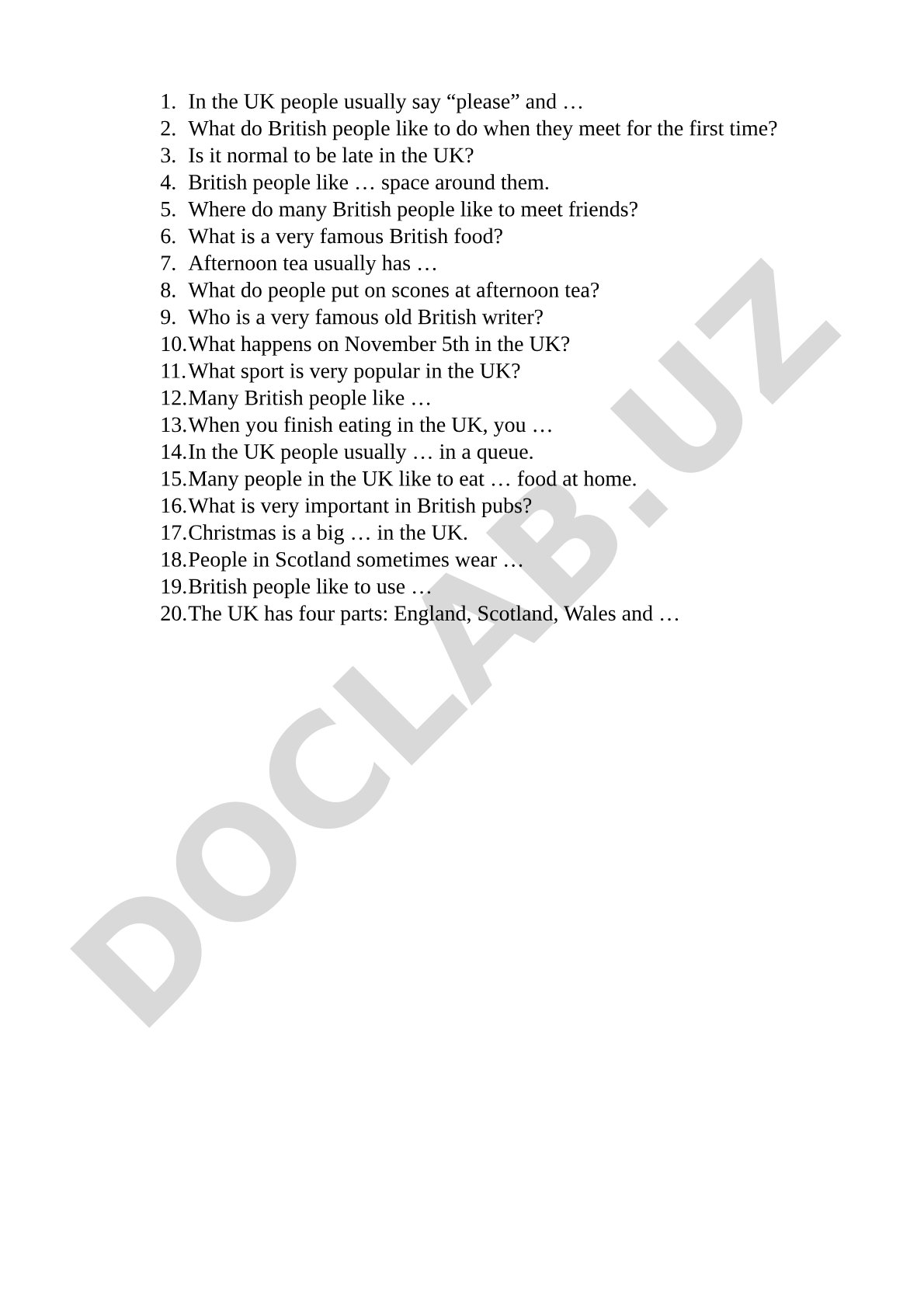British culture and customs quiz