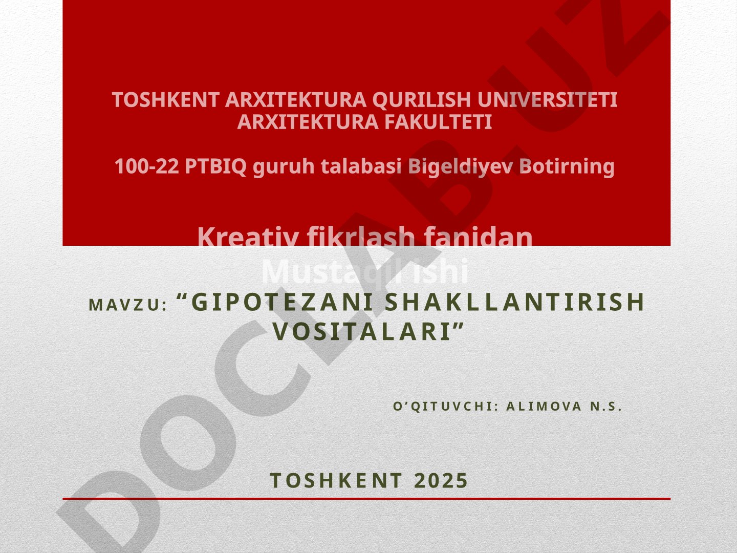 Kreativ fikrlash va gipoteza shakllantirish usullari haqida taqdimot