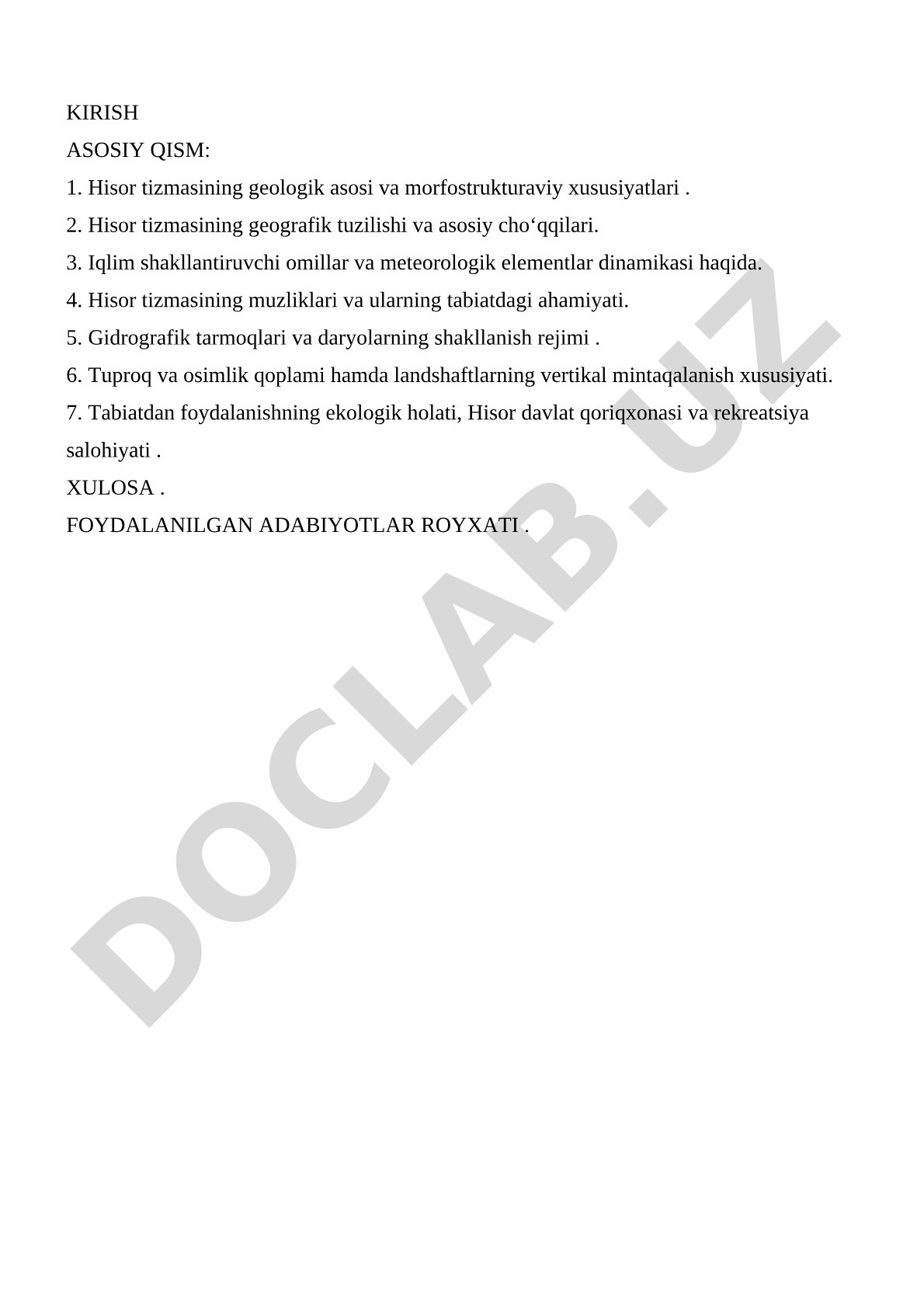 Hisor tizmasining tabiiy-geografik xususiyatlari