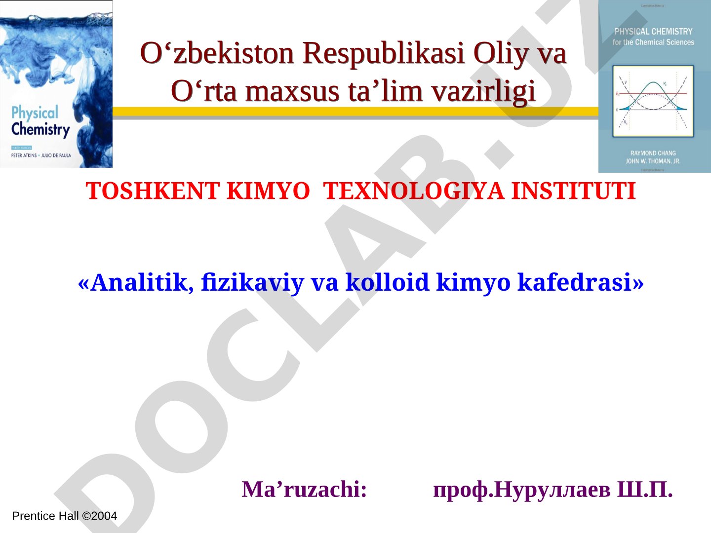 Kimyoviy termodinamika. Ichki energiya va entalpiya