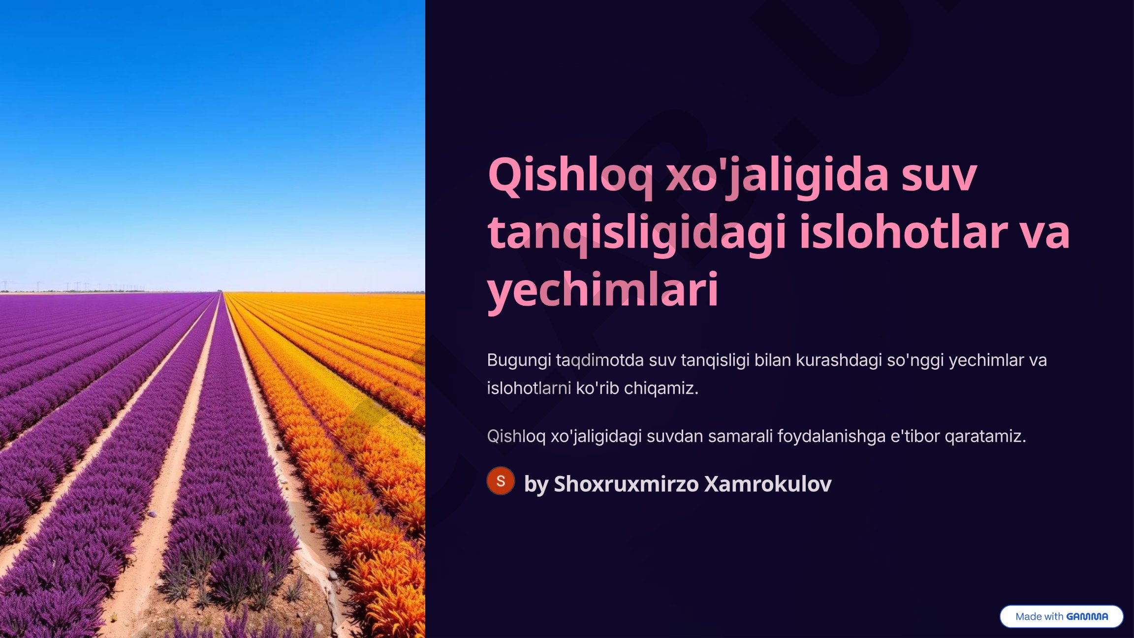Qishloq xo'jaligida suv tanqisligidagi islohotlar va yechimlari