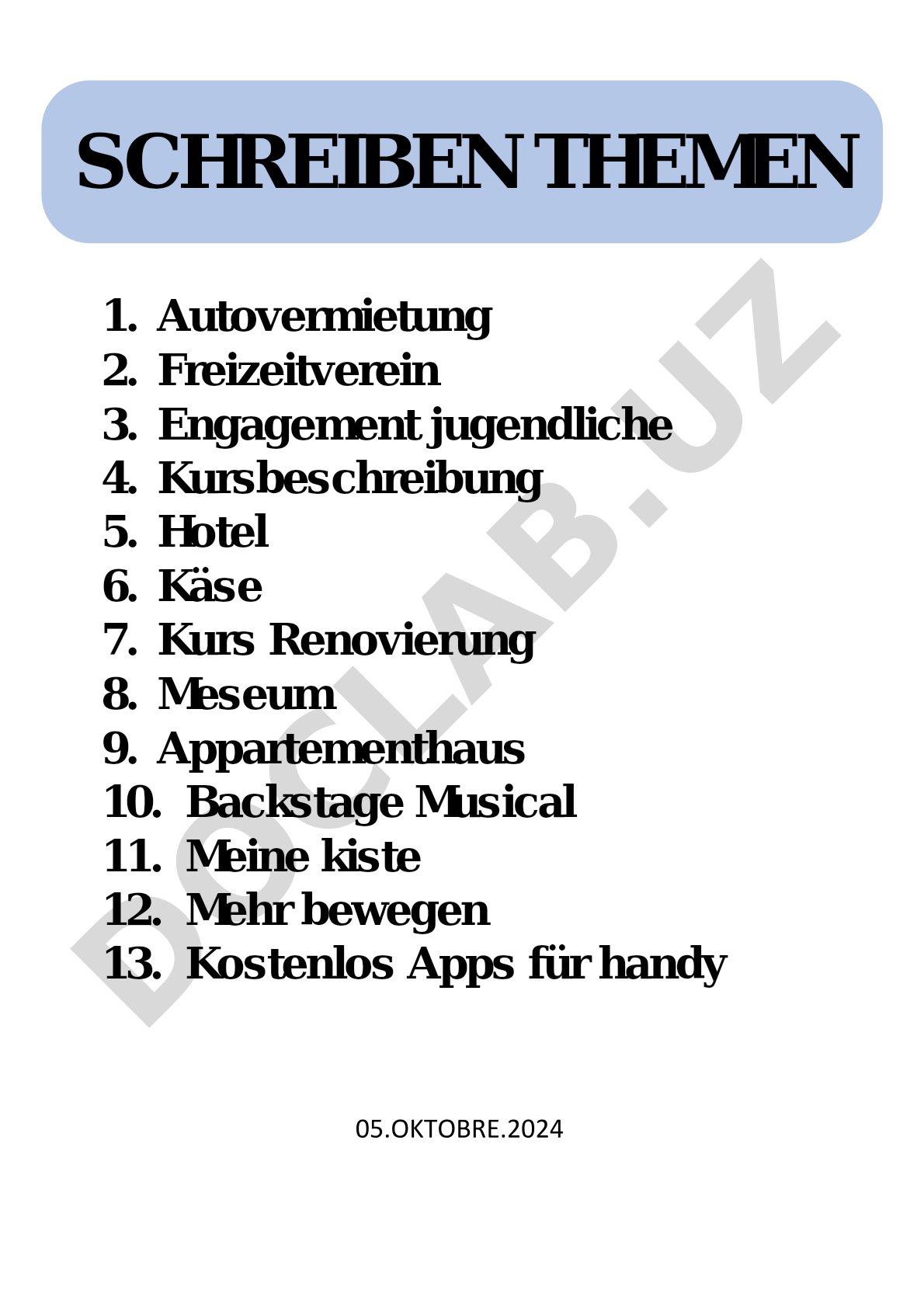 Schreibthemen