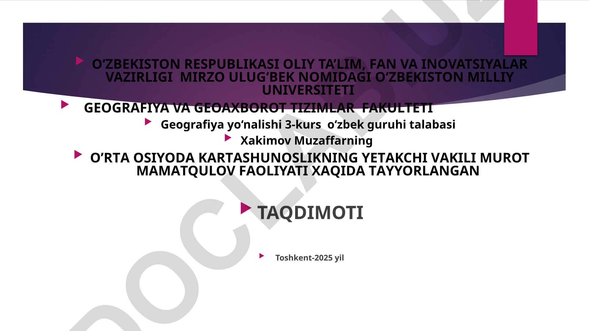 Oʻrta Osiyoda kartashunoslikning yetakchi vakili Murod Mamatqulov faoliyati