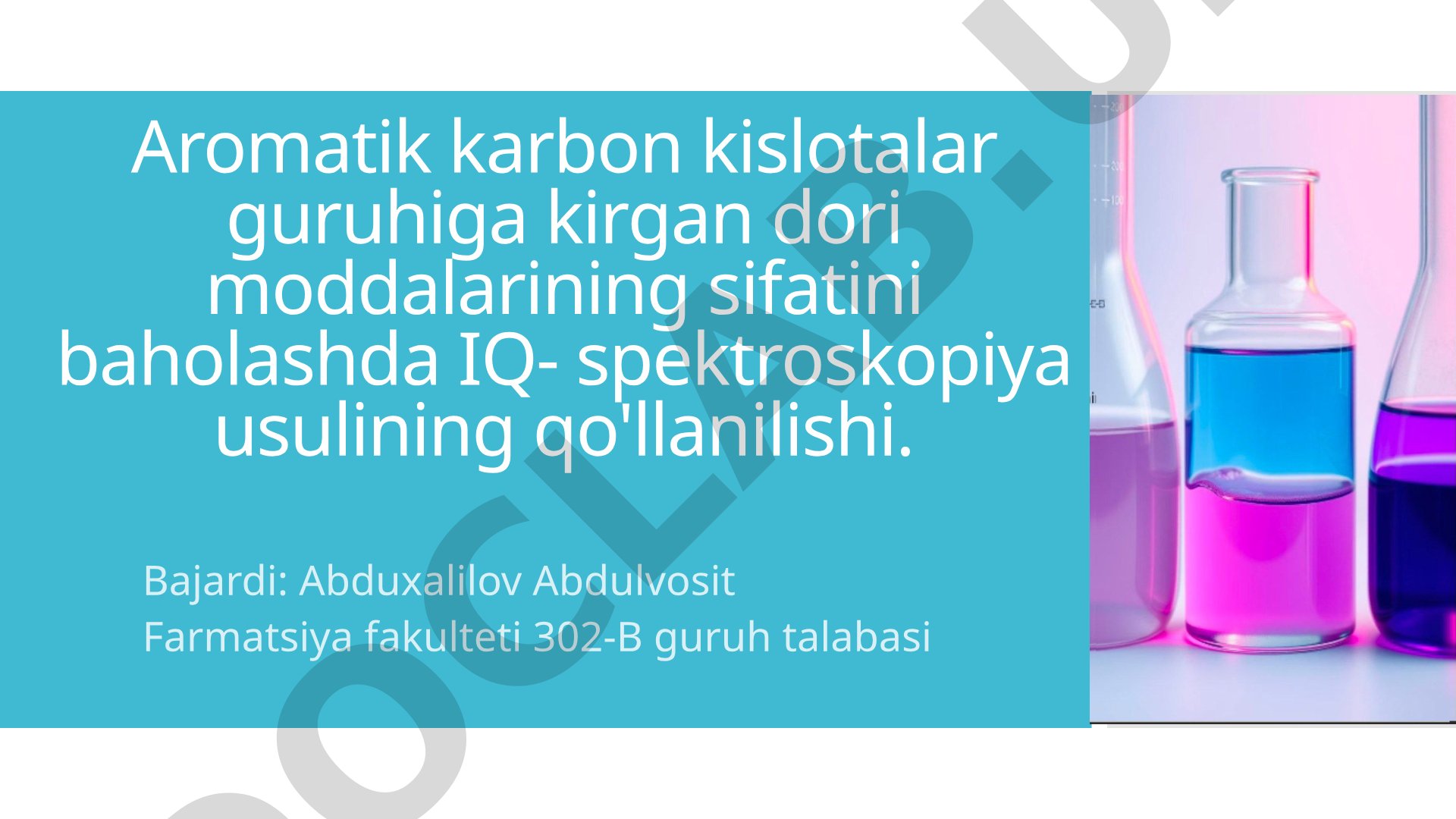 Aromatik karbon kislotalar guruhiga kirgan dori moddalarining sifatini baholashda IQ-spektroskopiya usulining qo'llanilishi