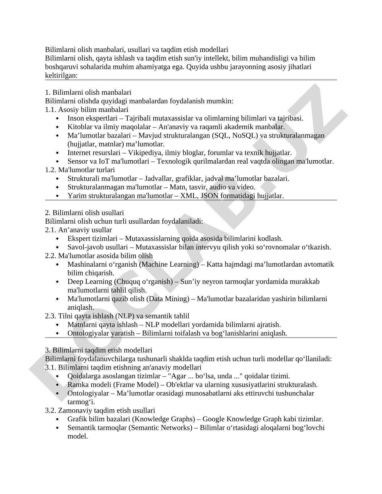 Bilimlarni olish manbalari, usullari va taqdim etish modellari