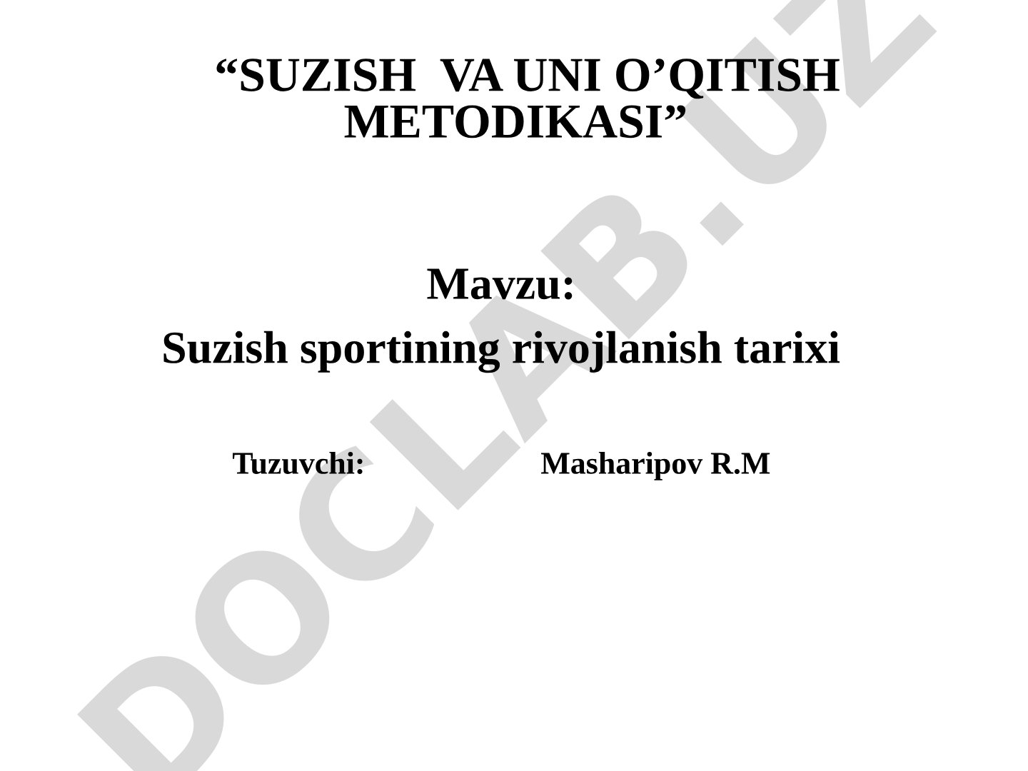 Suzish sportining rivojlanish tarixi