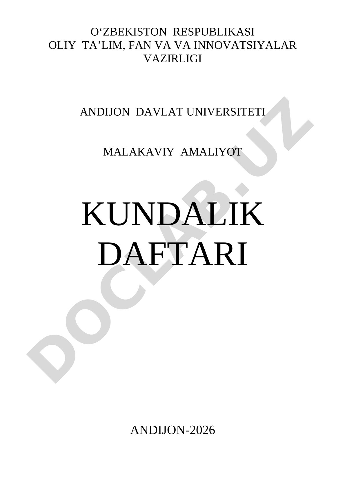 Malakaviy amaliyot kundalik daftari